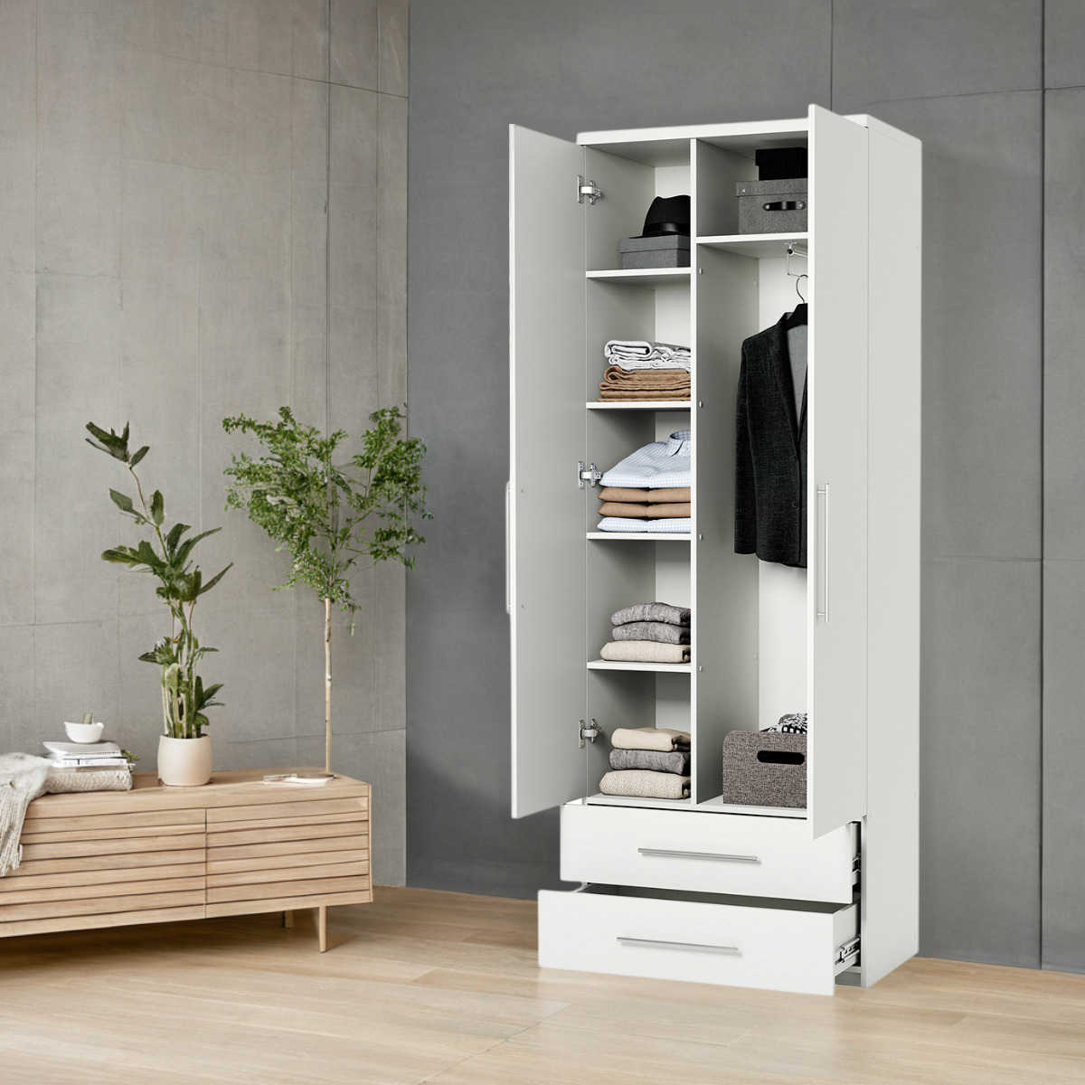 Изображение товара Шкаф распашной Гамма 1901022732 100x240x45 см ЛДСП цвет белый текстурный