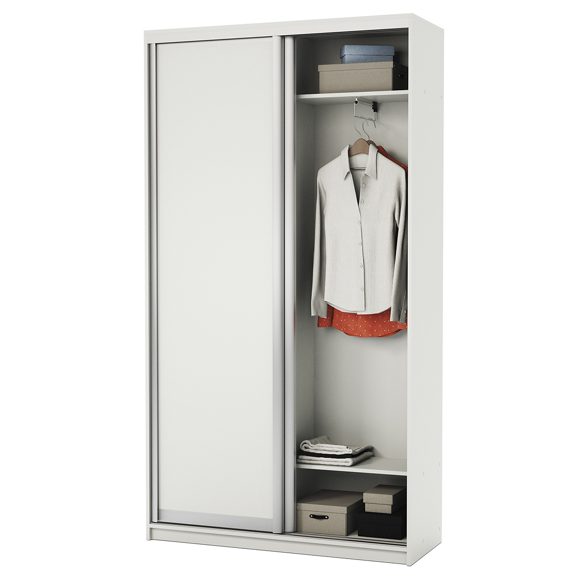 Изображение товара Шкаф-купе Гамма 240x160x45 см белый с 4 полками и штангой для одежды Изображение товара Шкаф-купе Гамма 240x160x45 см белый с 4 полками и штангой для одежды