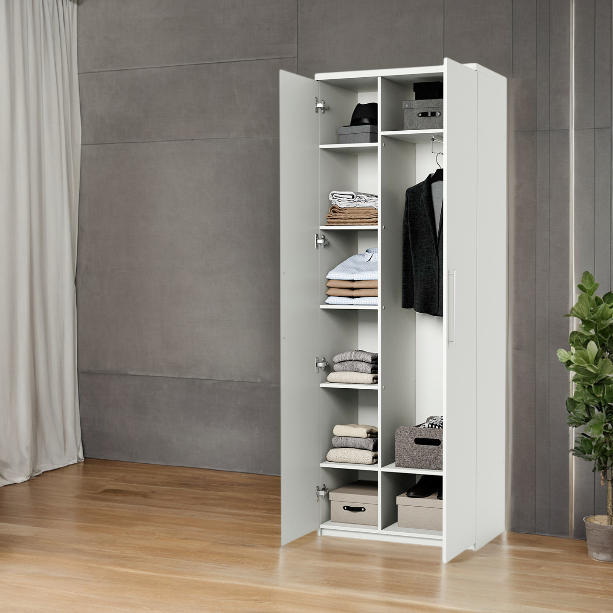 Изображение товара Шкаф распашной ГАММА Мелодия МК-22 Белый текстурный — 2 дверей, 7 полок