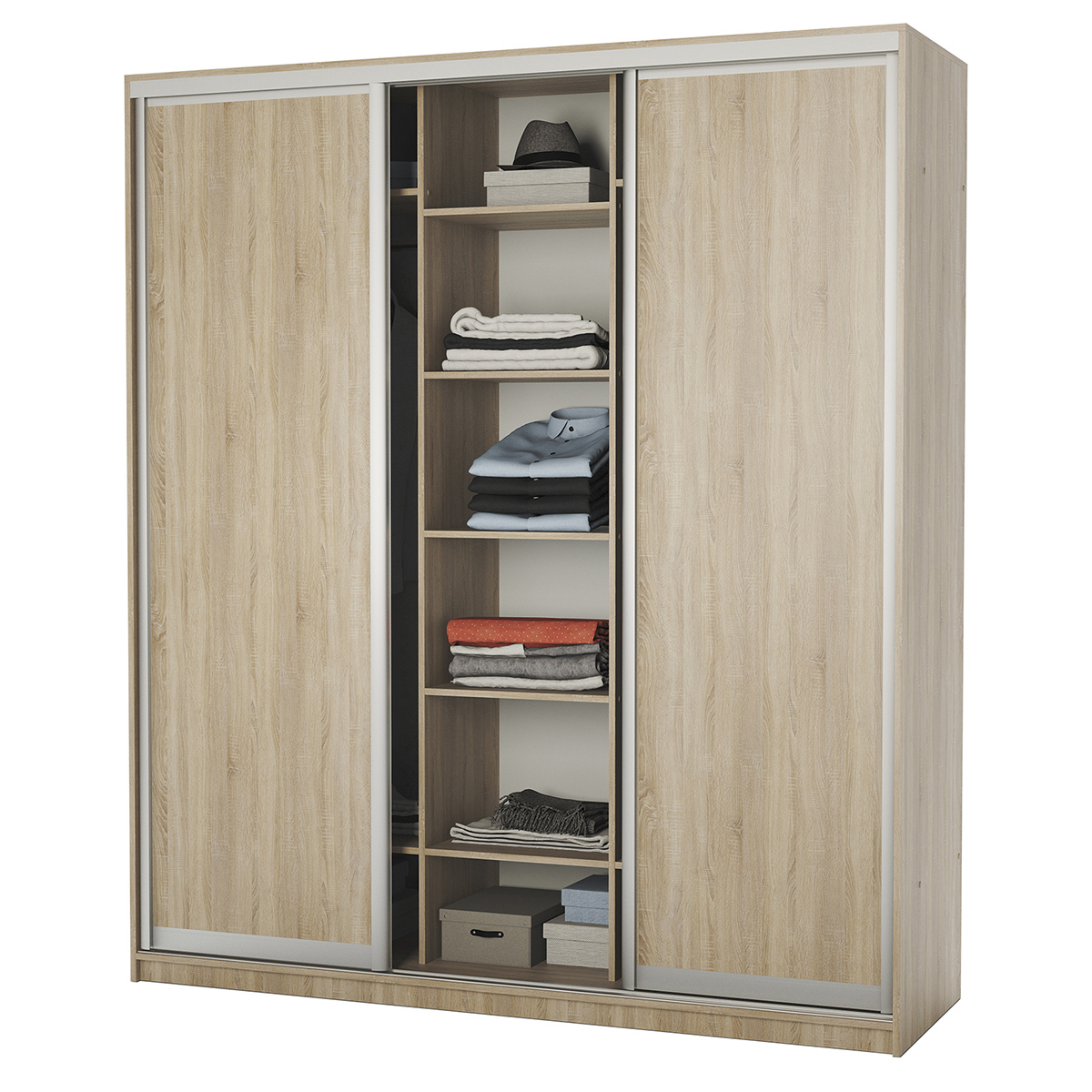 Изображение товара Шкаф-купе Гамма 240x220x60 см трёхдверный с 9 полками цвет дуб сонома