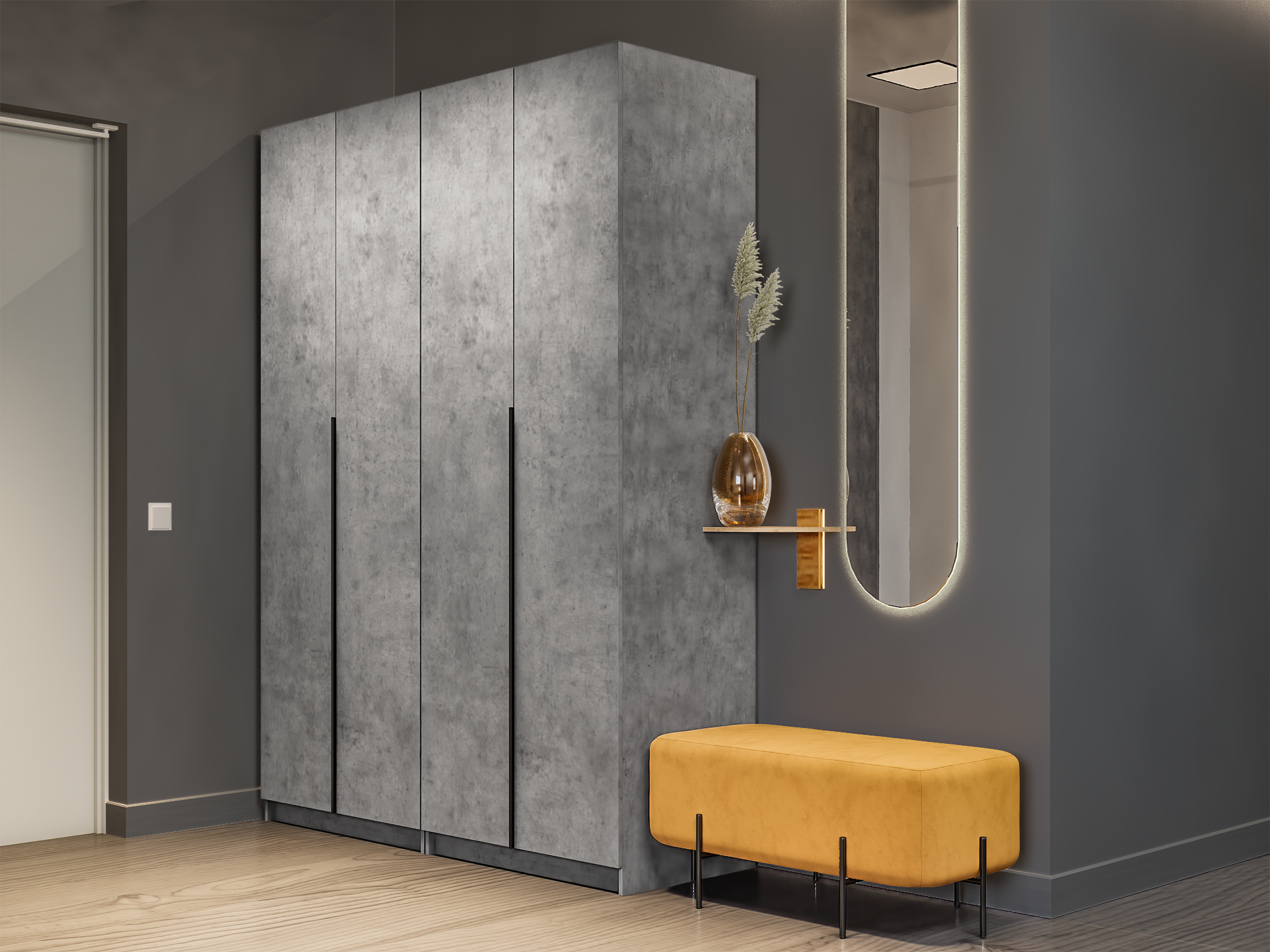 Изображение товара Шкаф распашной Мебельная компания е1 LCKS2_SH_2M1_1600_BT 162x220x52.5 см ЛДСП цвет бетон