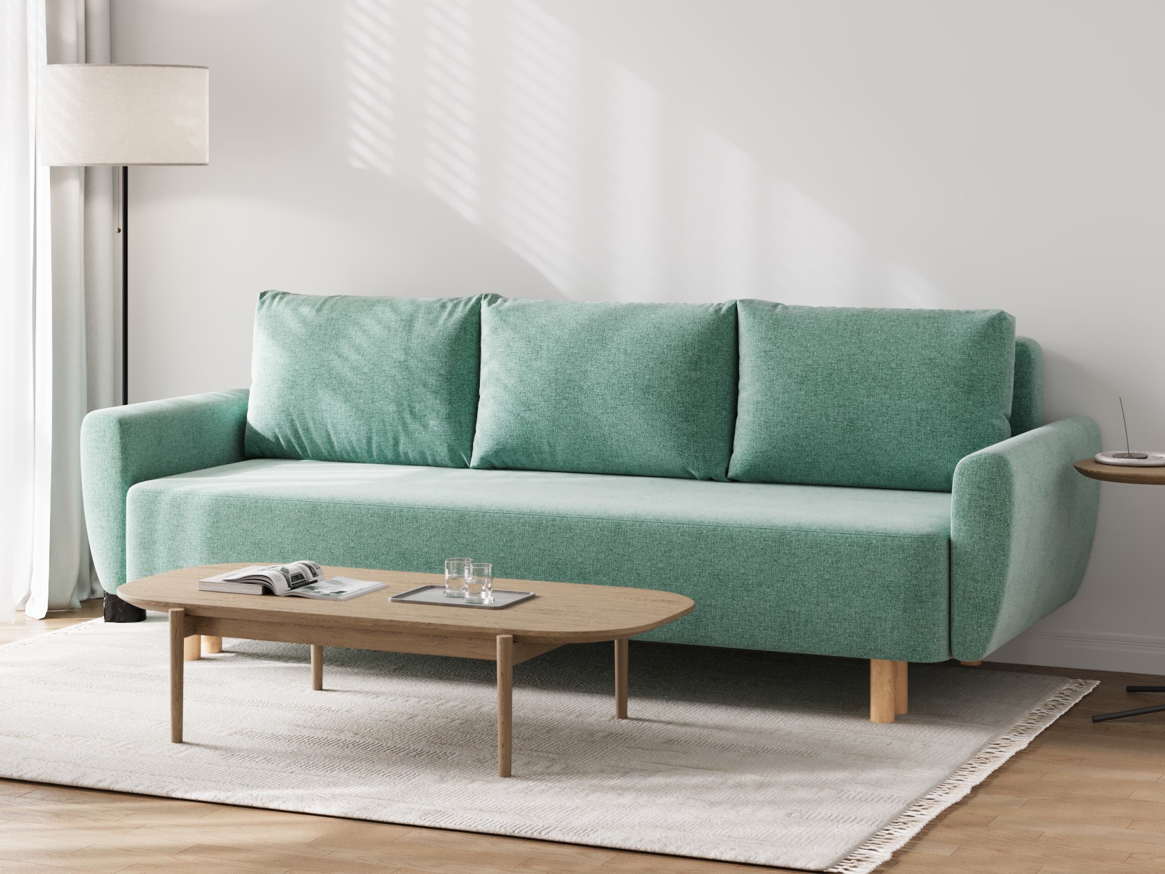 Изображение товара Диван прямой Правила мебели Алатея 232x87x90 см рогожка цвет бирюзовый/рогожка