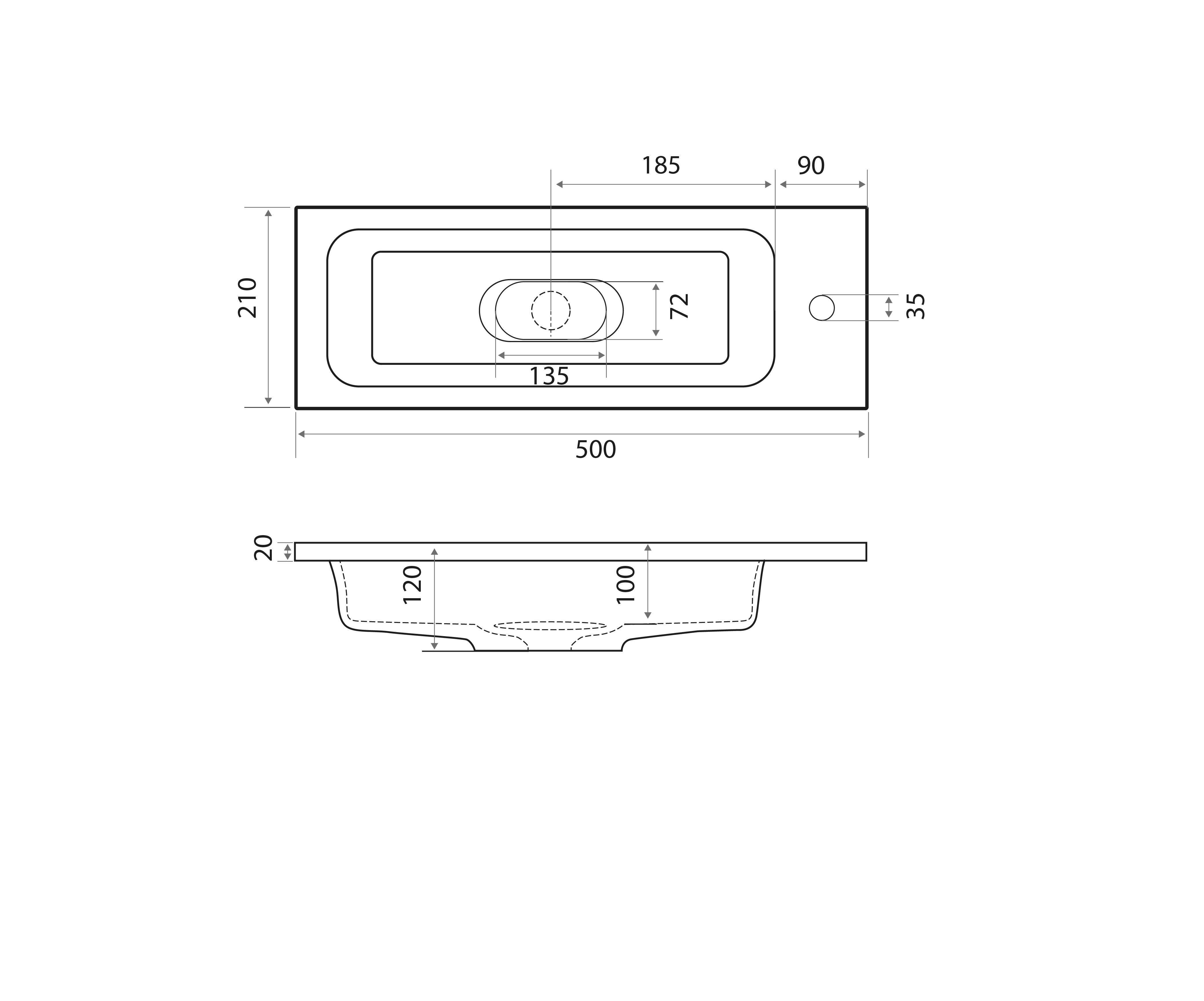 Изображение товара Подвесная раковина MADERA из искусственного камня 50х12 белая с отверстием под смеситель