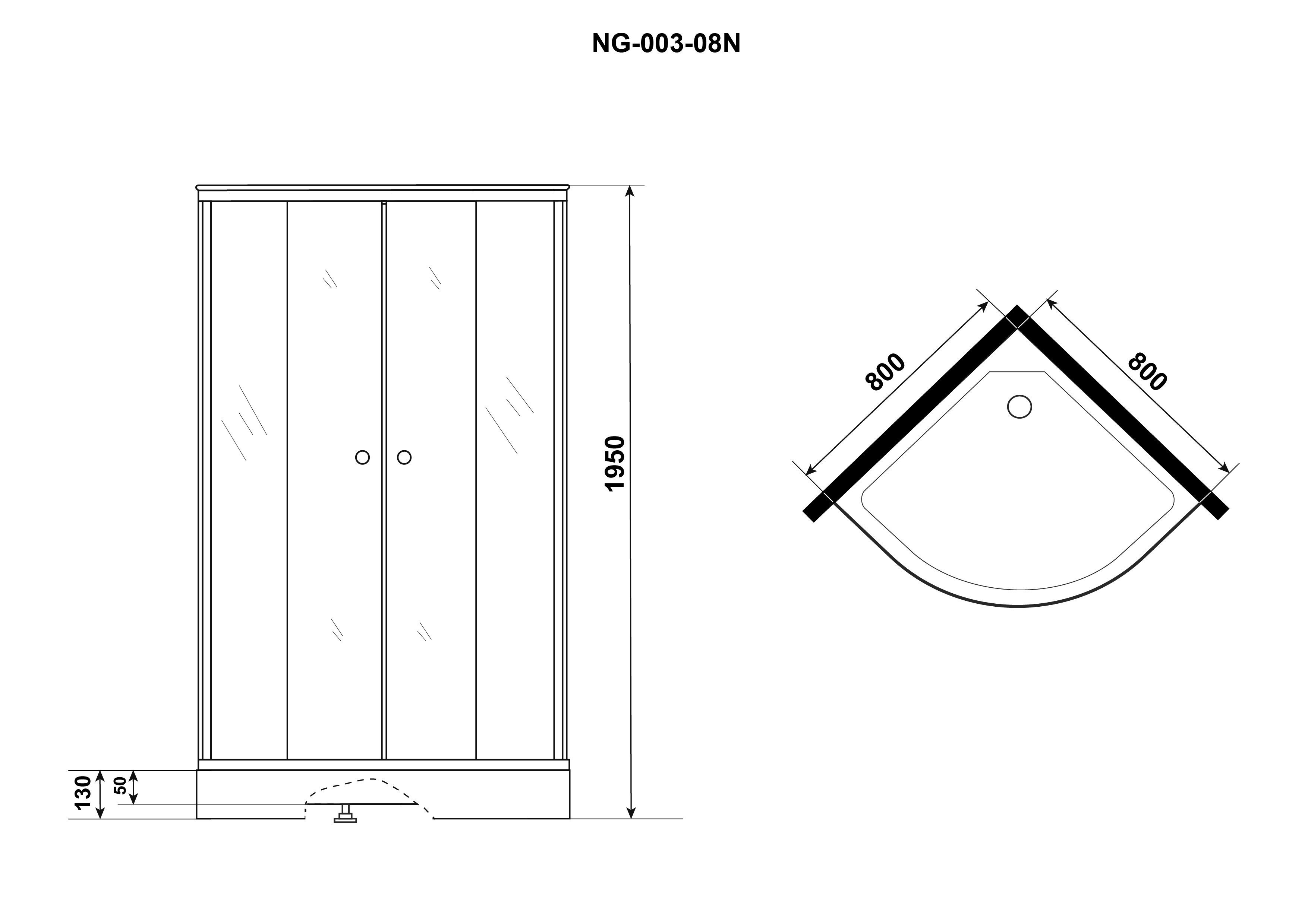 Изображение товара Душевой угол Niagara NG-003-14 1/4 круга с поддоном 80x80 см