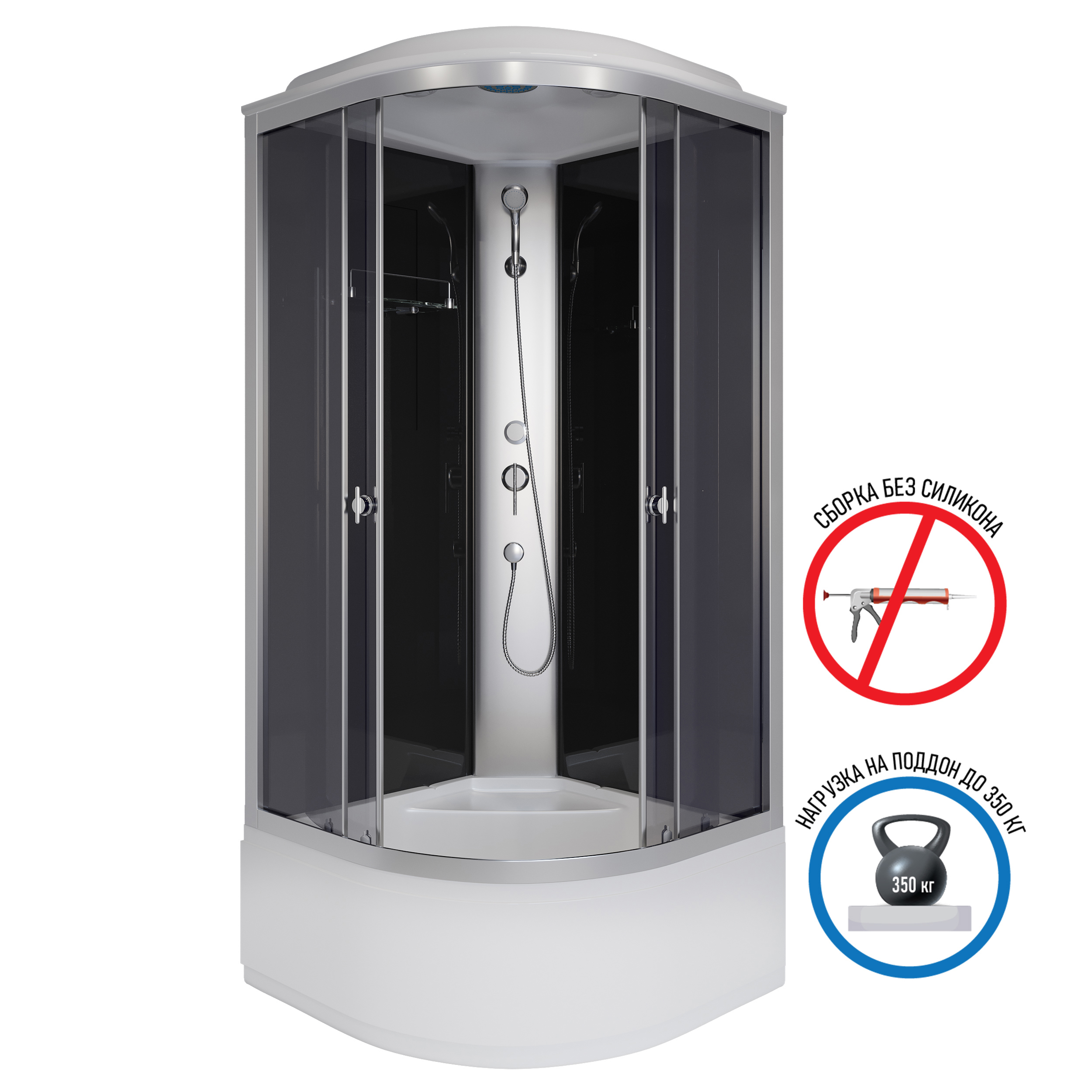 Изображение товара Душевая кабина Niagara Eco E80/40/TN 80x80x215 средний поддон 27 см 1/4 круга стенки тонированные