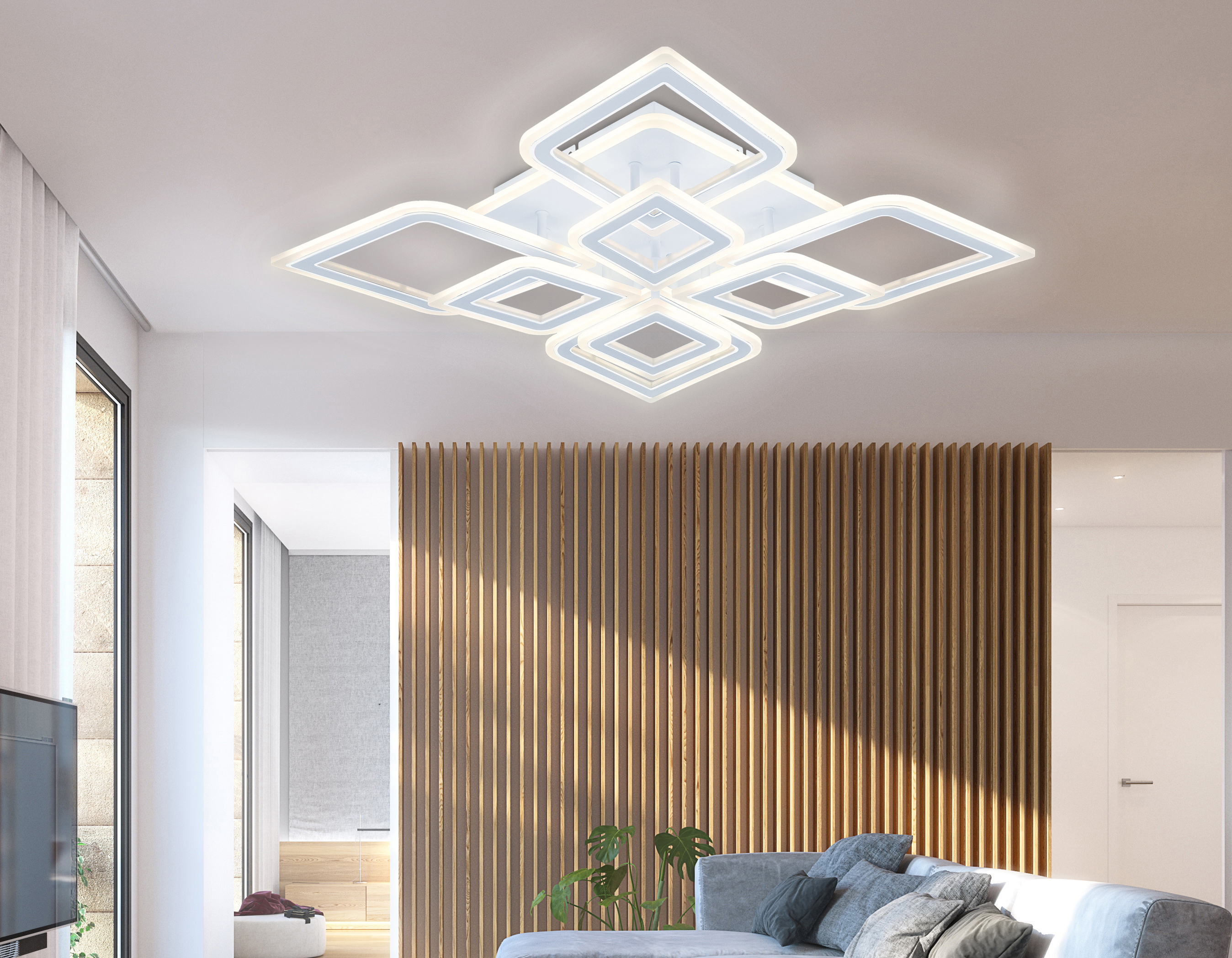 Изображение товара Люстра потолочная светодиодная Ambrella Light Acrylica с пультом 46.4 м² регулируемый белый свет цвет хром/белый Изображение товара Люстра потолочная светодиодная Ambrella Light Acrylica с пультом 46.4 м² регулируемый белый свет цвет хром/белый