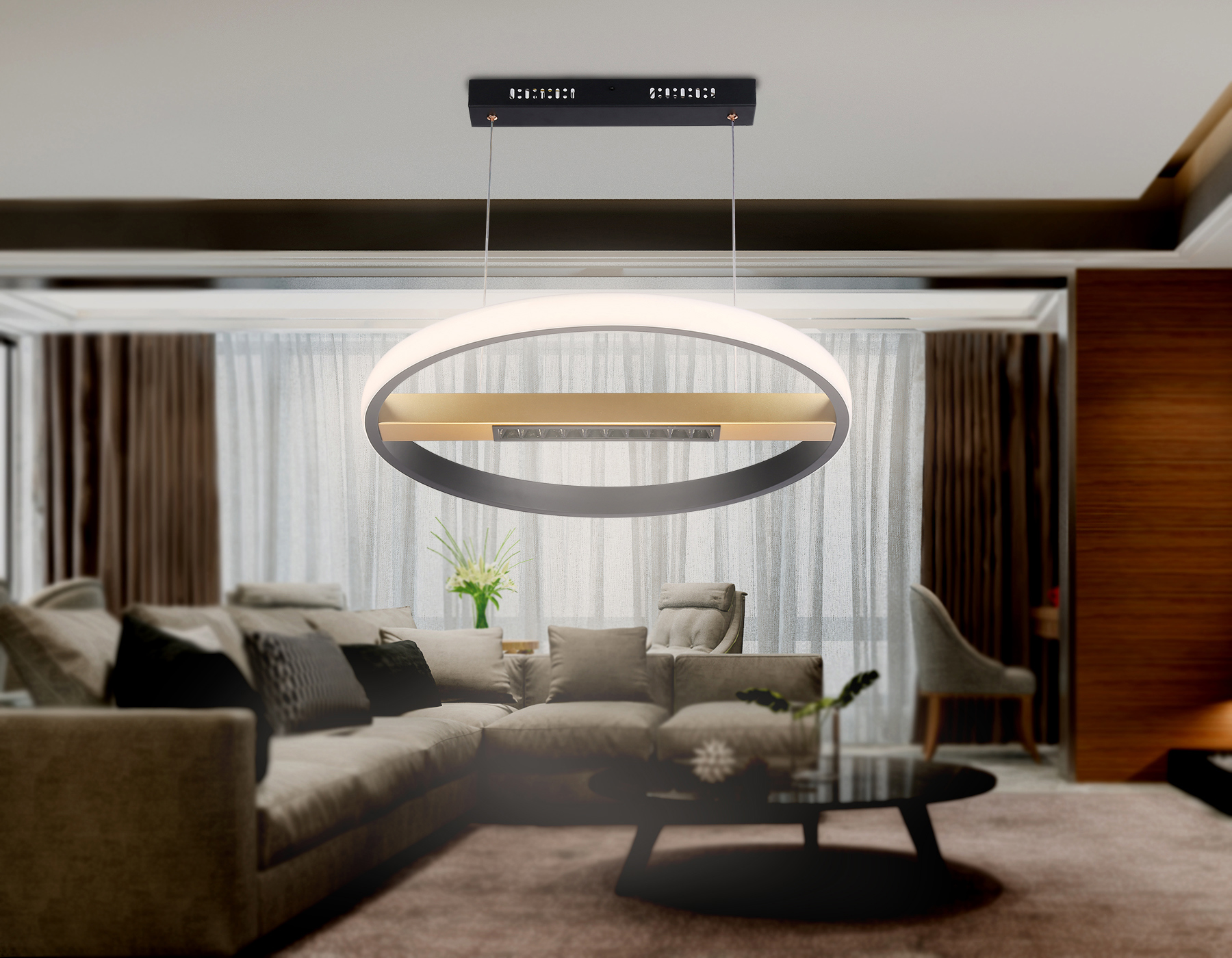 Изображение товара Светильник подвесной светодиодный Ambrella Light Comfort с пультом 10.08 м² регулируемый белый свет цвет золото/черный