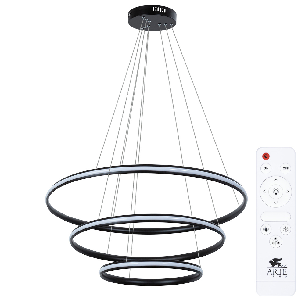 Изображение товара Люстра подвесная светодиодная Arte Lamp Meridiana с пультом управления 8.8 м² регулируемый белый свет цвет черный Изображение товара Люстра подвесная светодиодная Arte Lamp Meridiana с пультом управления 8.8 м² регулируемый белый свет цвет черный