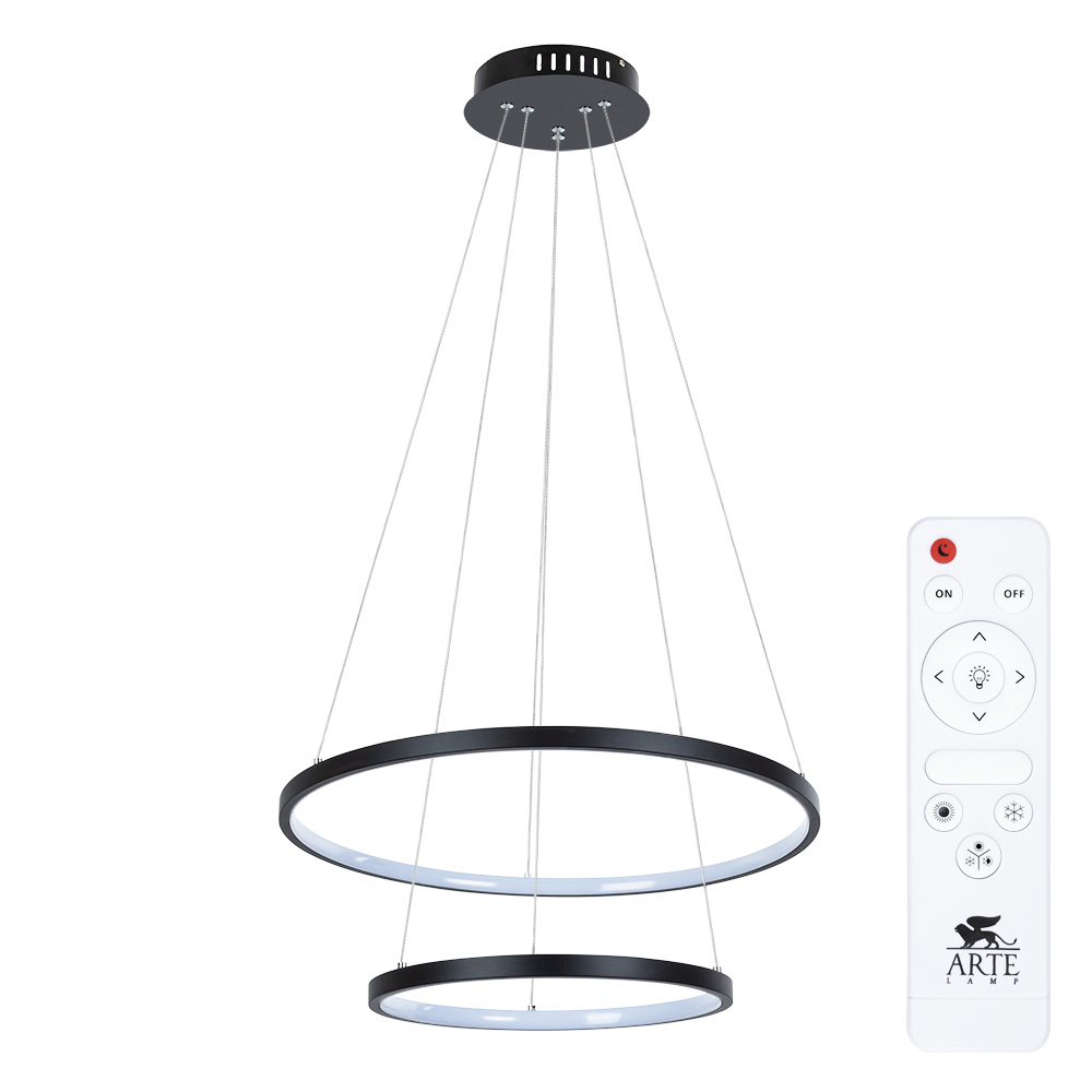 Изображение товара Люстра подвесная светодиодная Arte Lamp Frodo с пультом управления 4.8 м² регулируемый белый свет цвет черный Изображение товара Люстра подвесная светодиодная Arte Lamp Frodo с пультом управления 4.8 м² регулируемый белый свет цвет черный