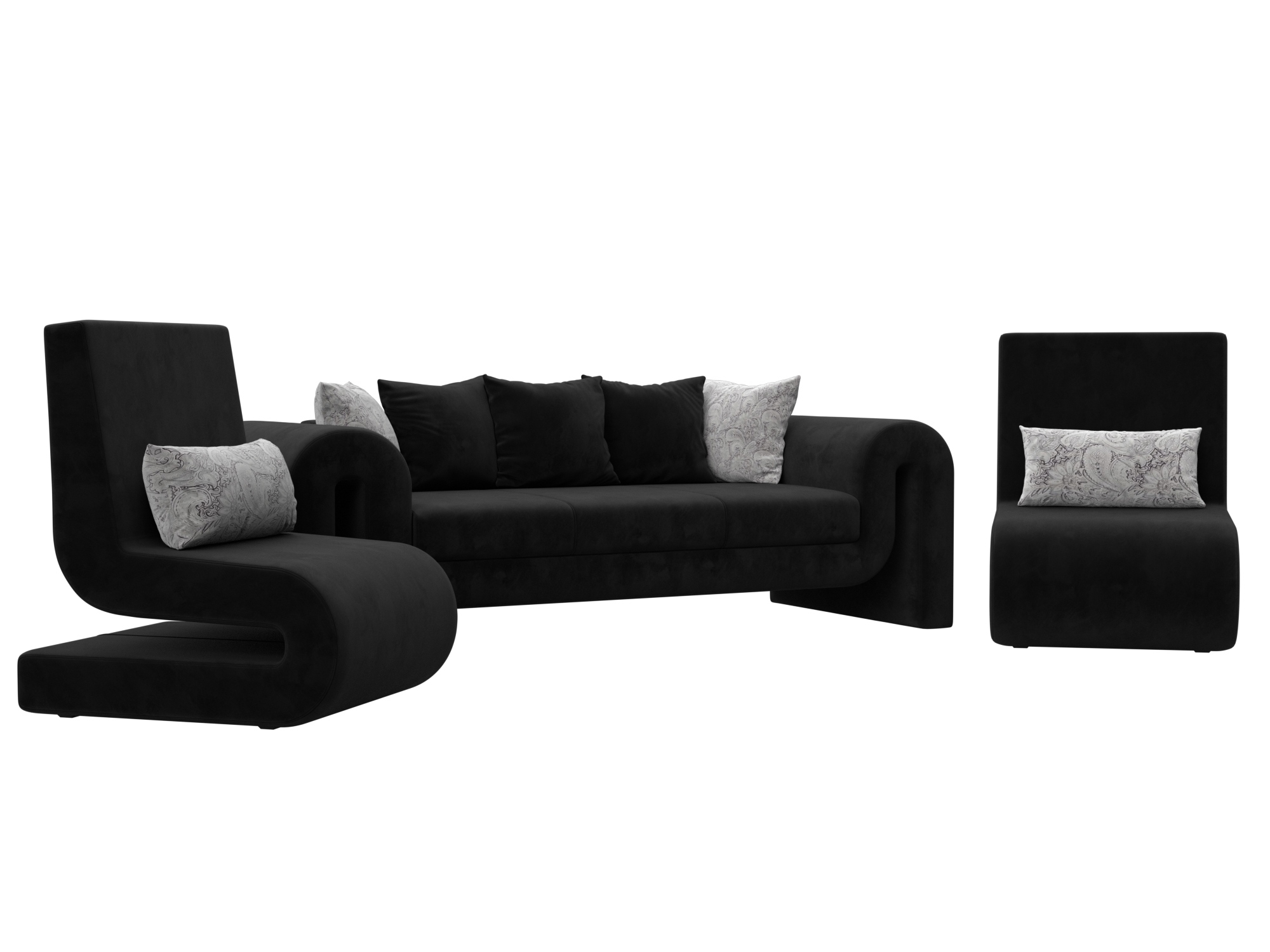 Изображение товара Набор мягкой мебели Воля-1 диван и 2 кресла Лига Диванов Велюр Черный Серый Россия