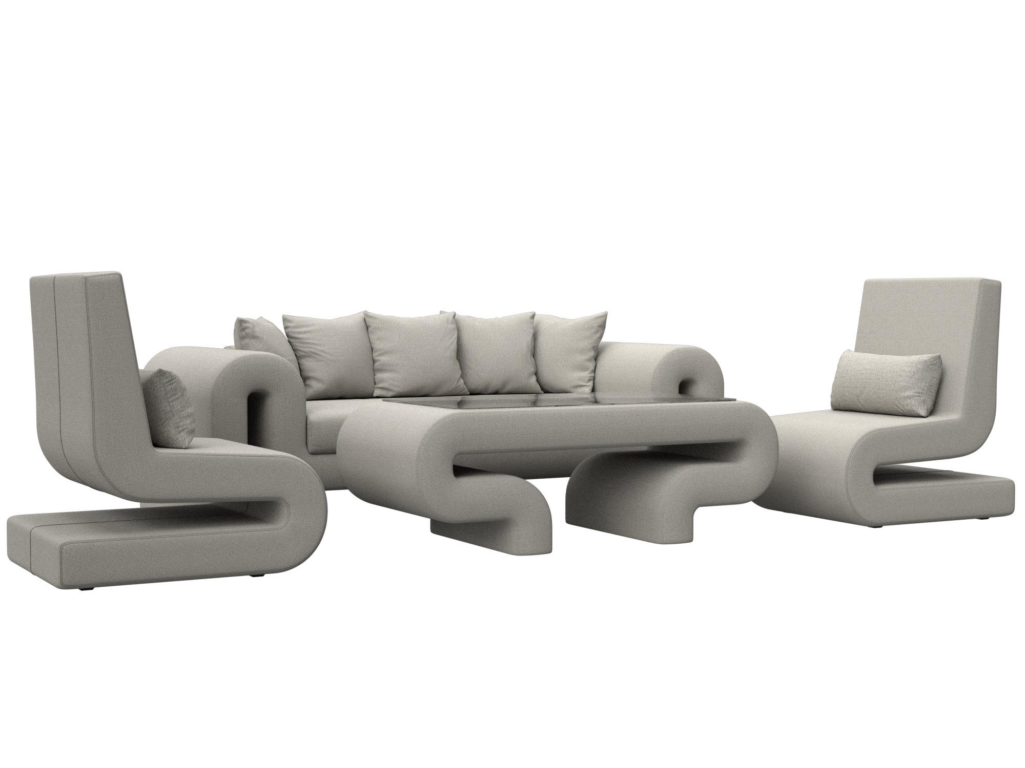 Изображение товара Диван прямой ЛИГА ДИВАНОВ Волна-2 Амур бежевый 5 мест + кресла 2 шт и стол