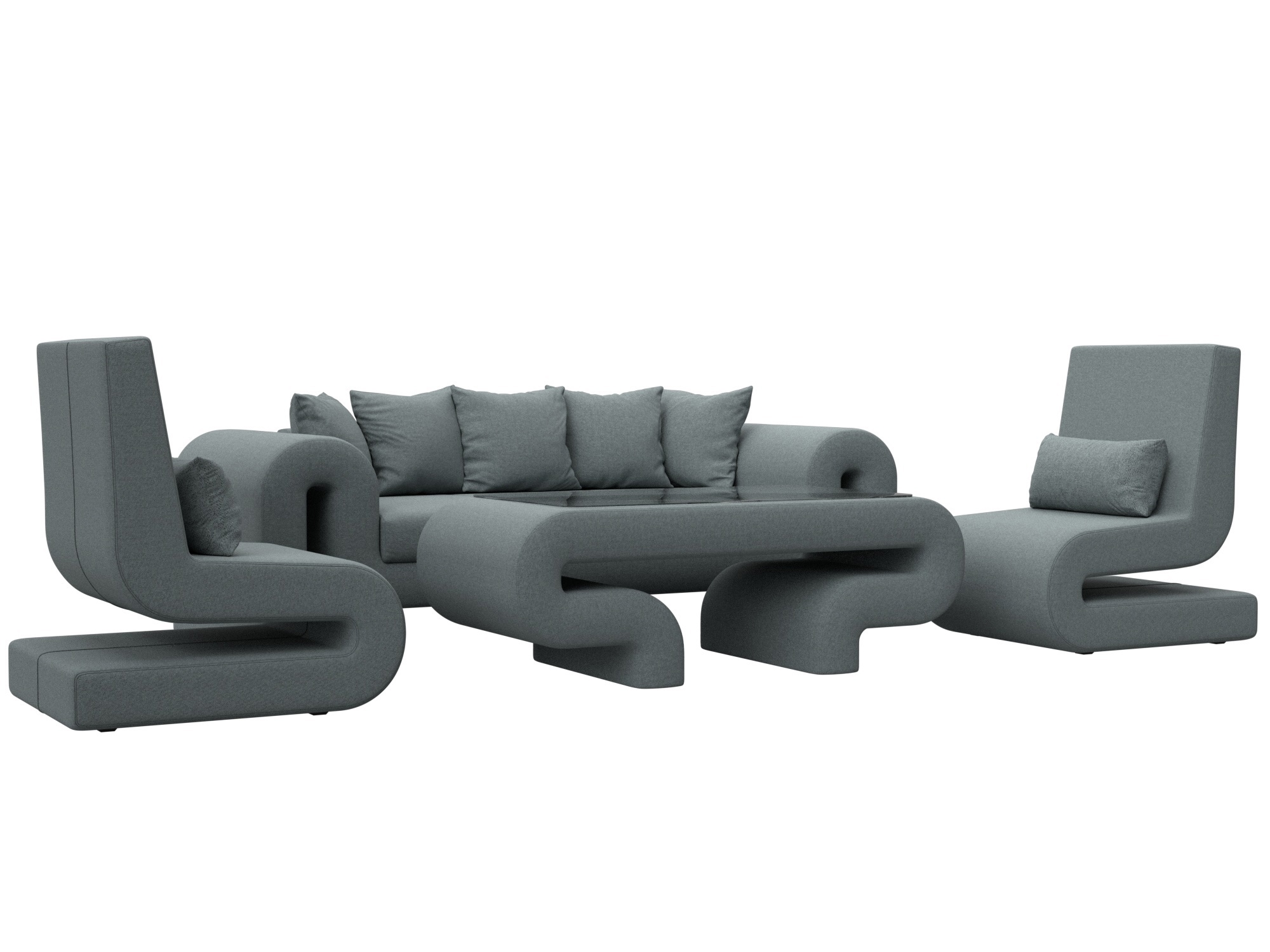 Изображение товара Набор Волна-2 стол/диван/2 кресла Лига диванов 125330 370x80x149 см рогожка цвет амур 07 серый