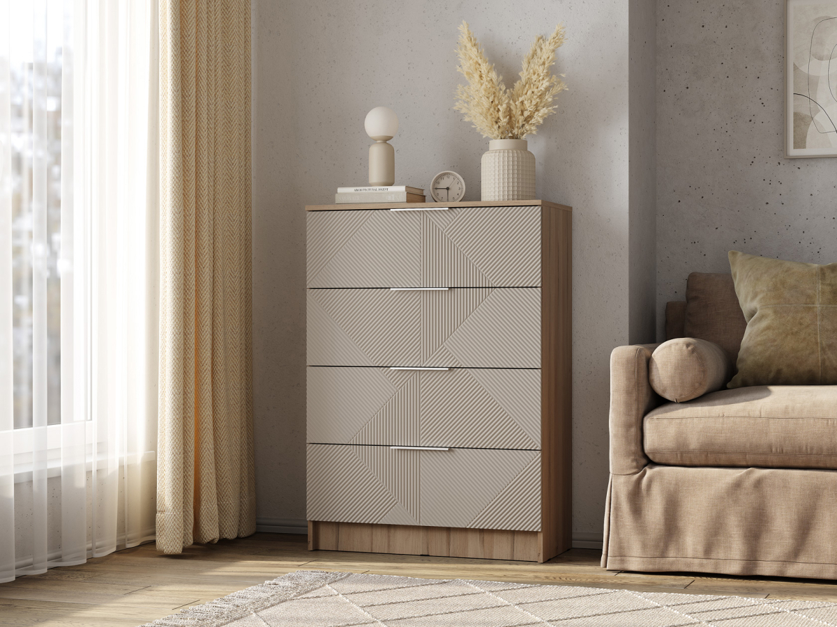 Изображение товара Комод Bts Эмилия 176218 4 ящика 80.2x37.6x113.2 см ЛДСП цвет дуб смоки/айриш