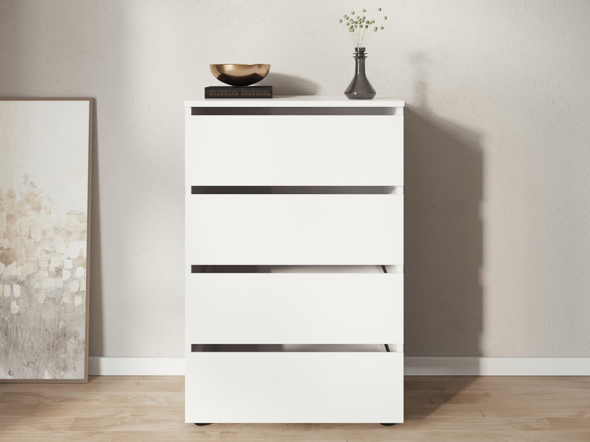 Изображение товара Комод Sv-мебель Токио 4 ящика 60.1x36.8x90.7 см ЛДСП цвет белый премиум Изображение товара Комод Sv-мебель Токио 4 ящика 60.1x36.8x90.7 см ЛДСП цвет белый премиум