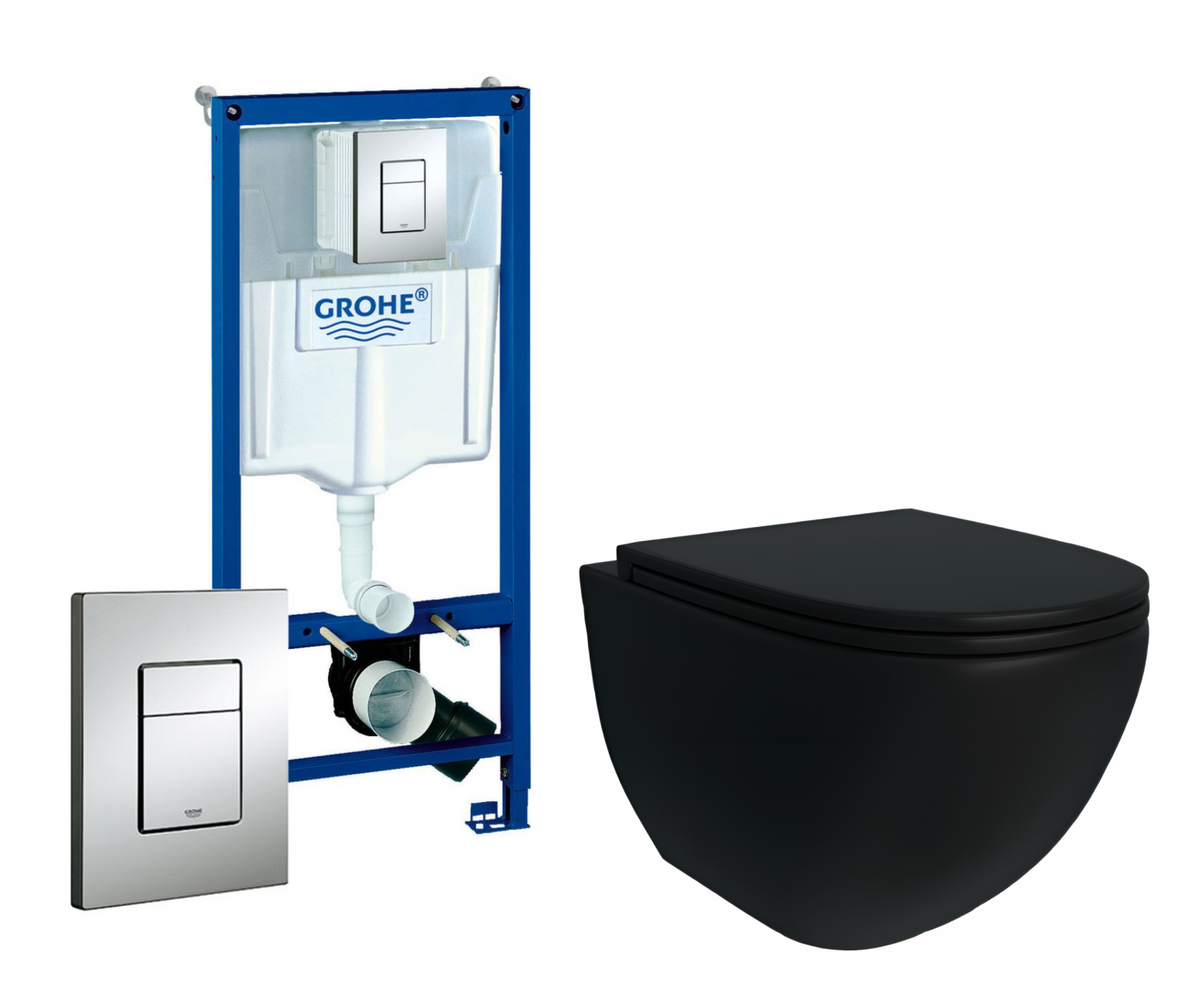 Изображение товара GROHE Rapid SL Unico Black комплект инсталляции и подвесной унитаз с кнопкой хром