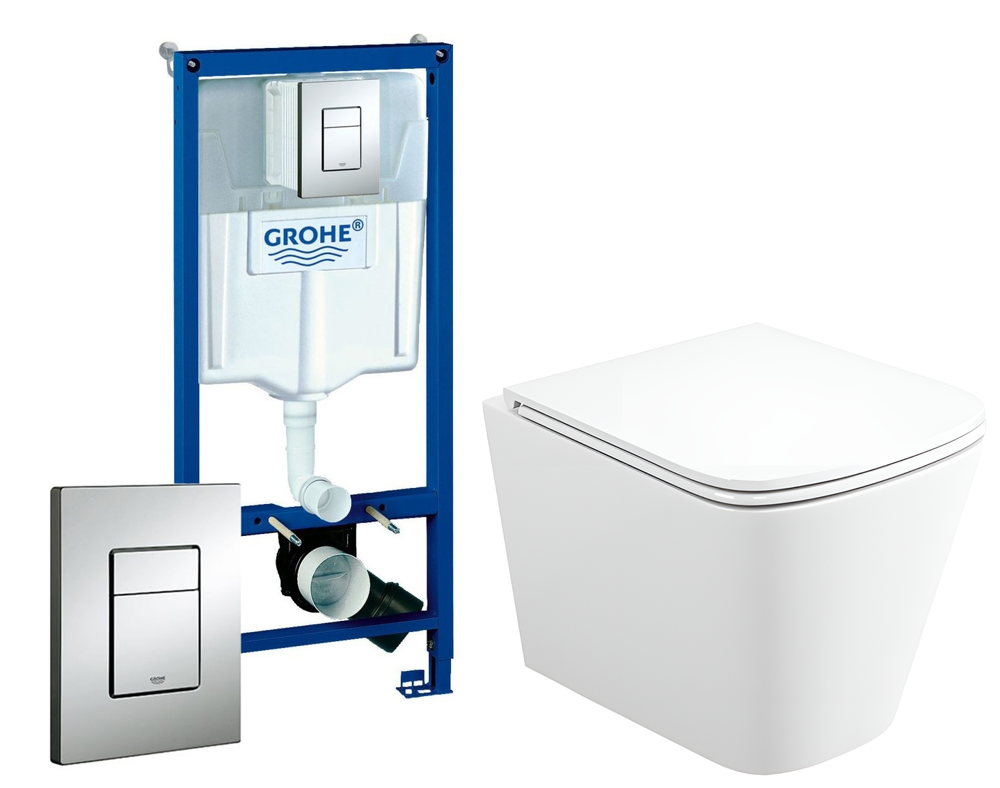 Изображение товара Комплект инсталляция с унитазом Grohe 500496 белый подвесной с микролифтом Изображение товара Комплект инсталляция с унитазом Grohe 500496 белый подвесной с микролифтом