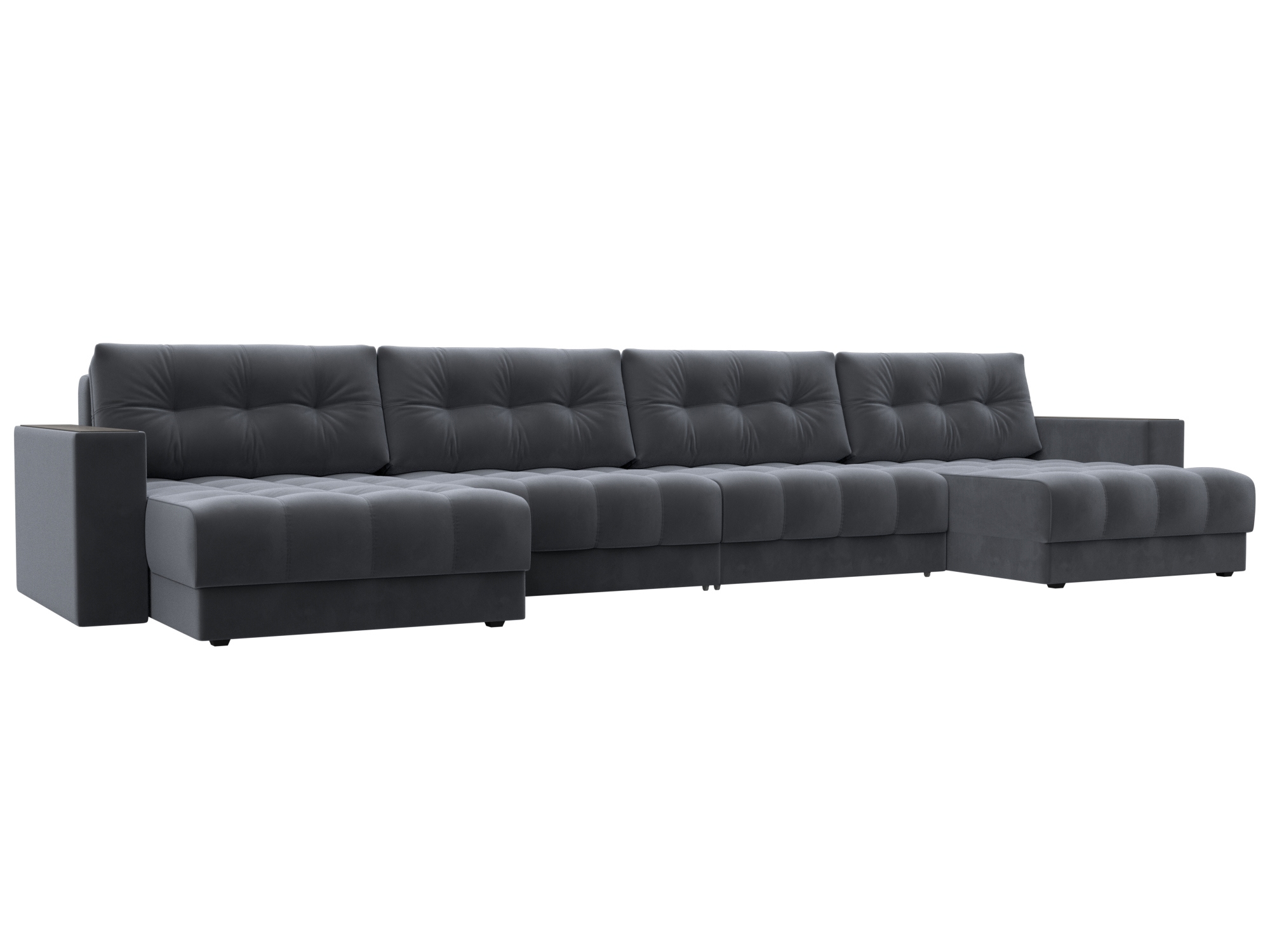 Изображение товара П-образный диван Лига-049 НПБ Лонг с декором велюр серый 428x90x158 см