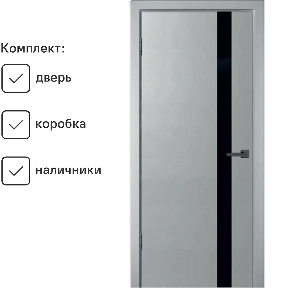 Изображение товара Комплект межкомнатной двери Wanmark Скай-10 остеклённая 200x90см Эмаль цвет ral 7047 с коробом и наличниками