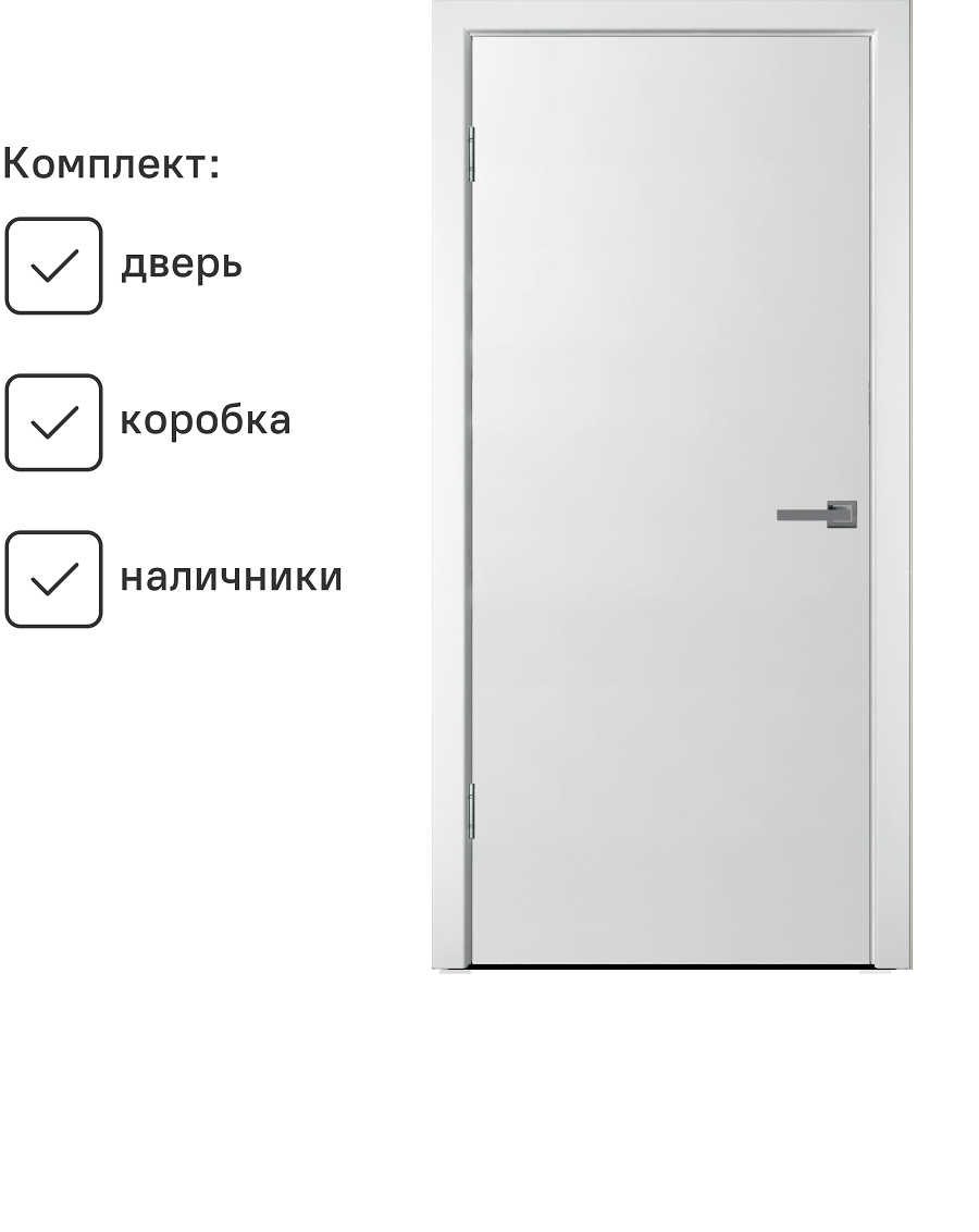 Изображение товара Комплект межкомнатной двери Wanmark Скай глухая 200x90см эмаль цвет белый с коробом и наличниками