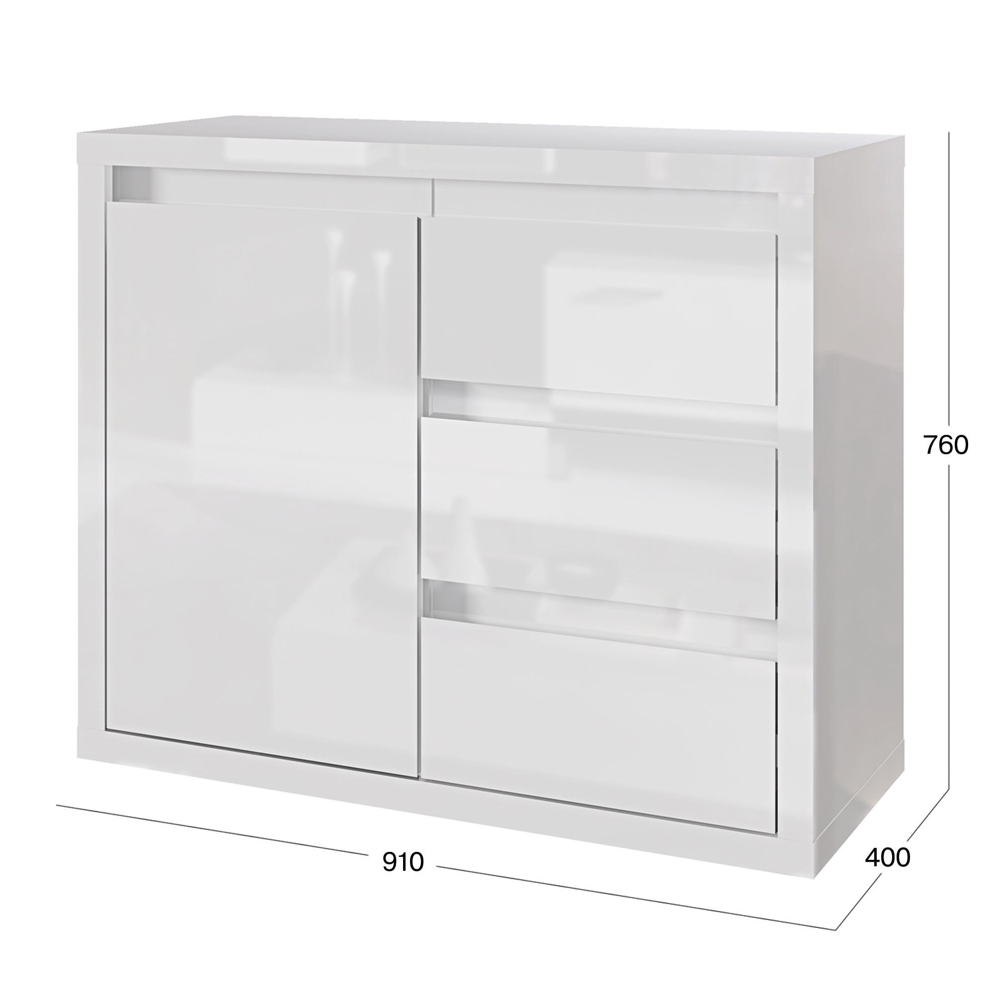 Изображение товара Комод Beneli Спейс 3 ящика 91x40x76 см белый современный мебель для хранения