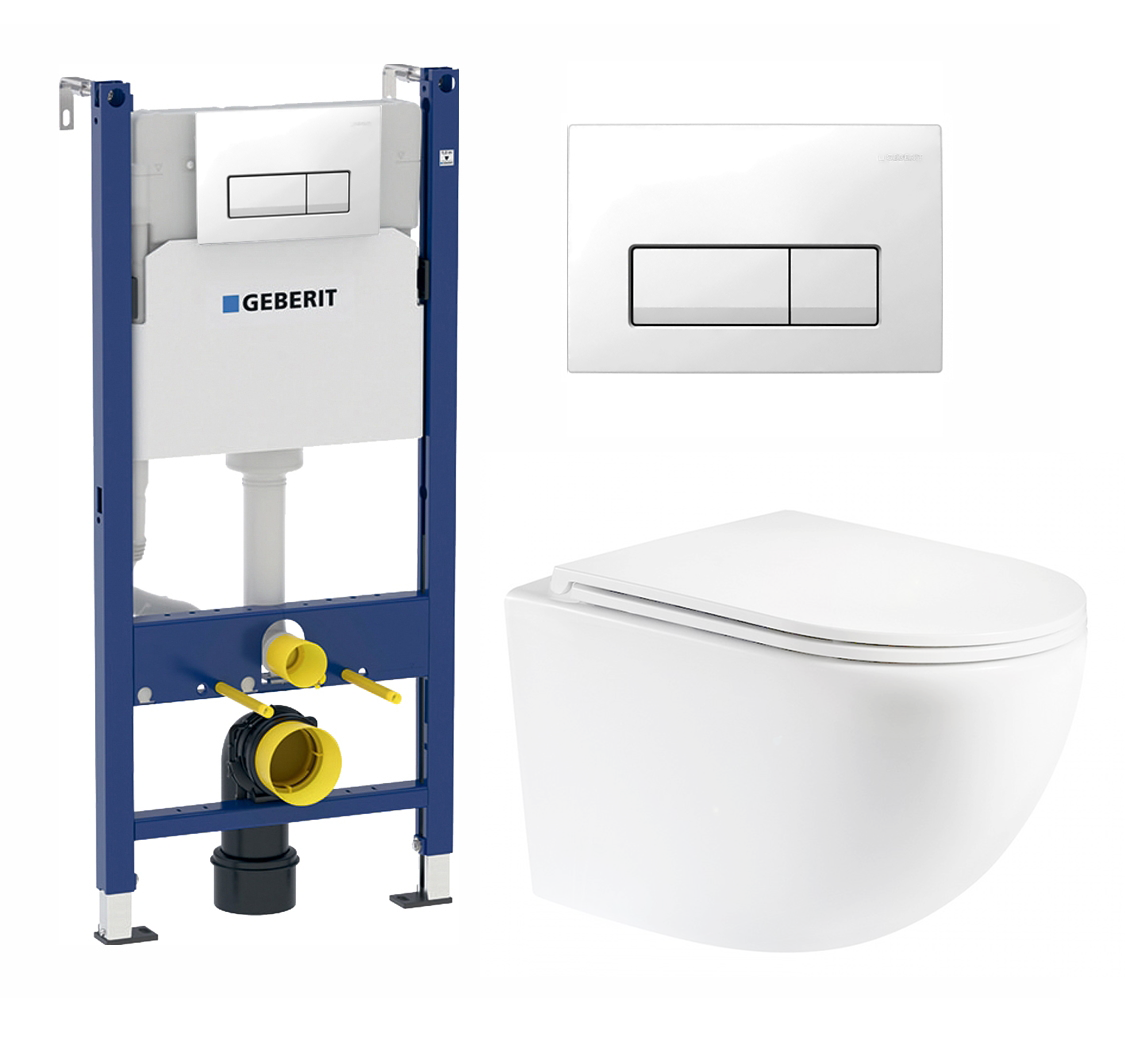 Изображение товара Комплект инсталляции с унитазом Geberit 472003 белый современный и надежный набор