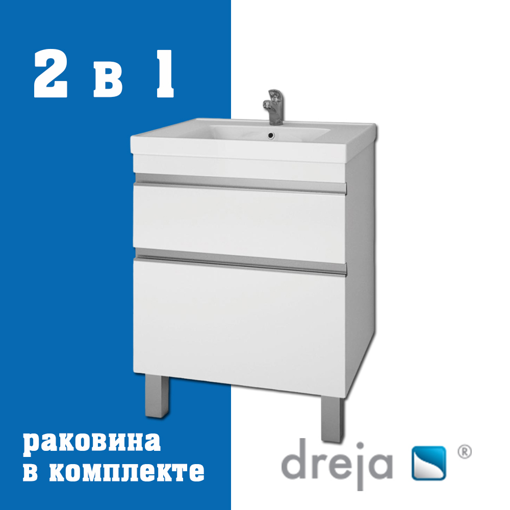 Изображение товара Тумба под раковину Dreja 99-0904-com 57.6 см с раковиной белая подвесная или напольная
