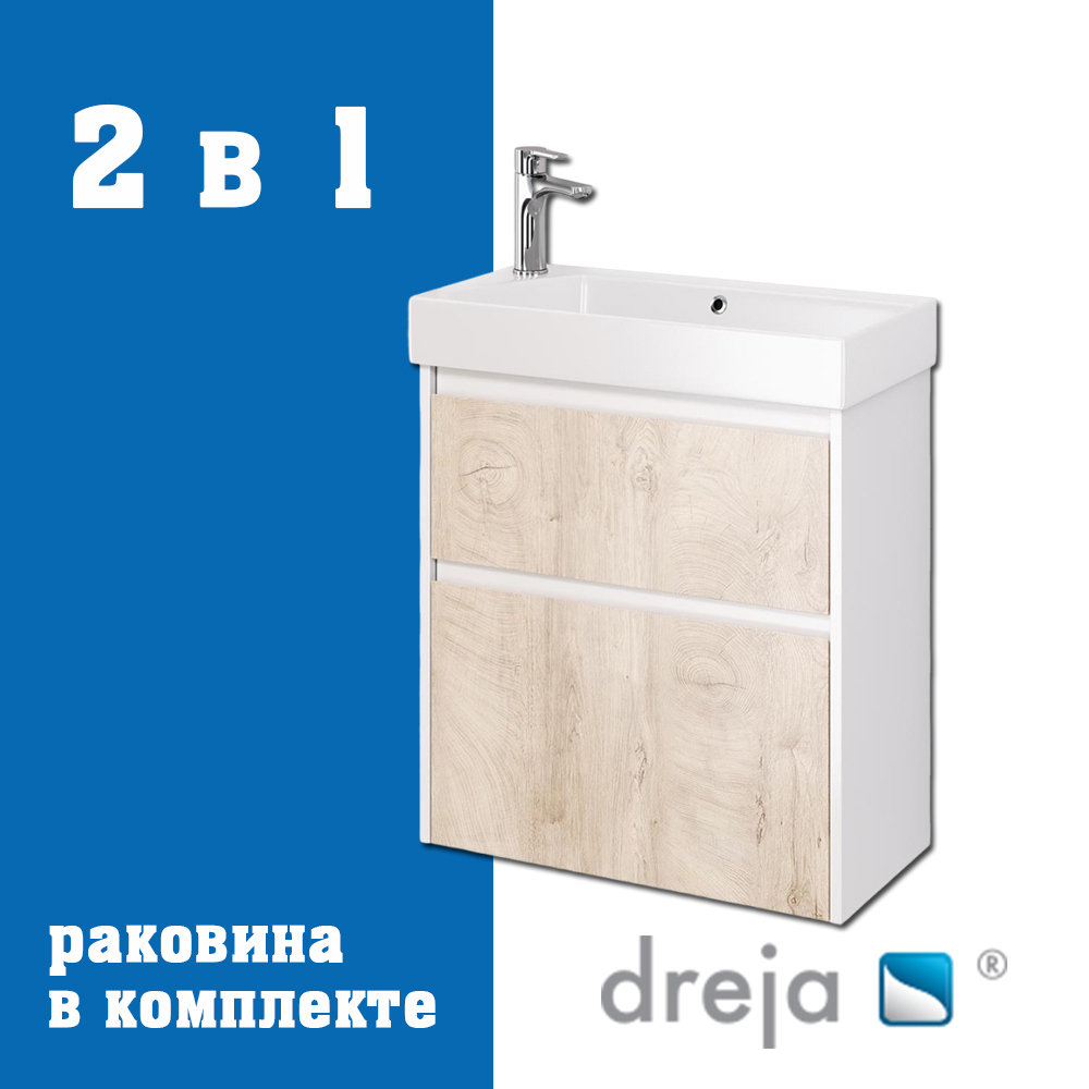 Изображение товара Тумба под раковину подвесная Dreja 99-0501-com 62см цвет белый/дуб кантри, с раковиной