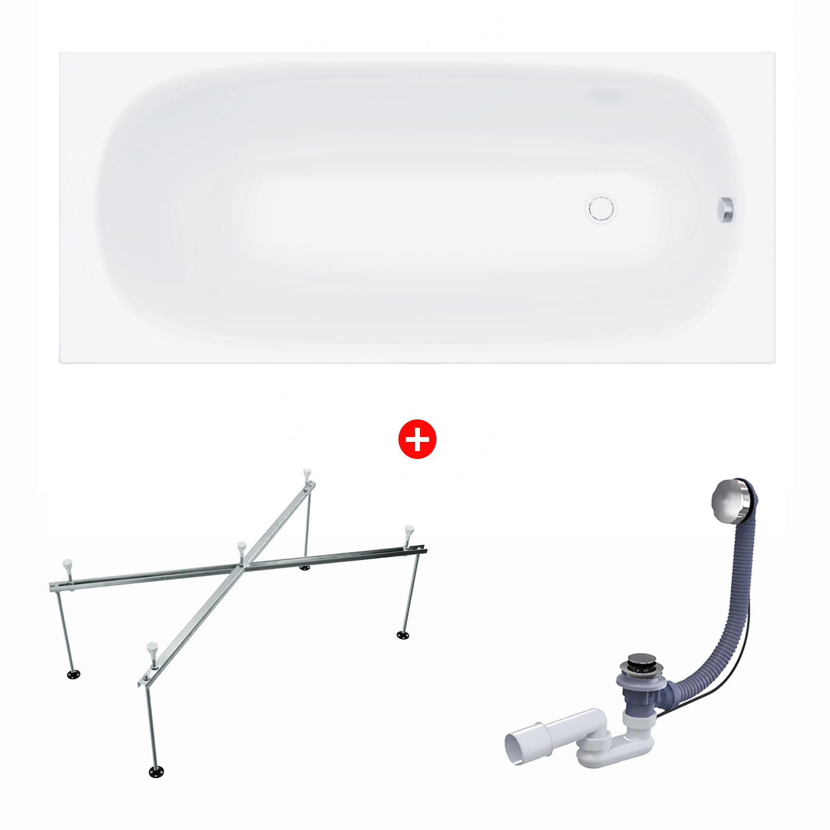 Изображение товара Акриловая ванна Enio Verso 180x70 с каркасом и сливом полуавтомат, белая