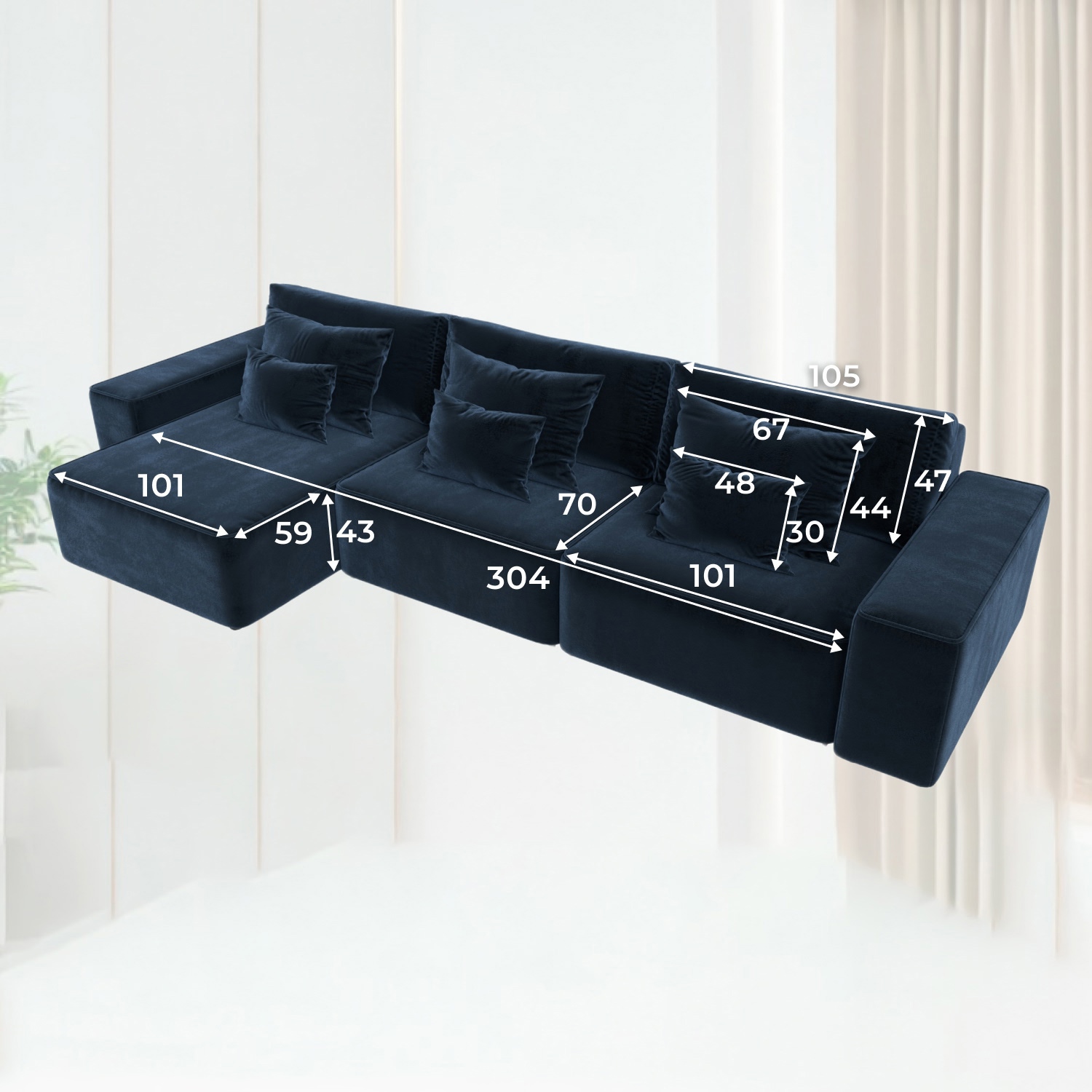 Изображение товара Угловой раскладной диван Лига-074 синий Velour 363x90x170 см Изображение товара Угловой раскладной диван Лига-074 синий Velour 363x90x170 см