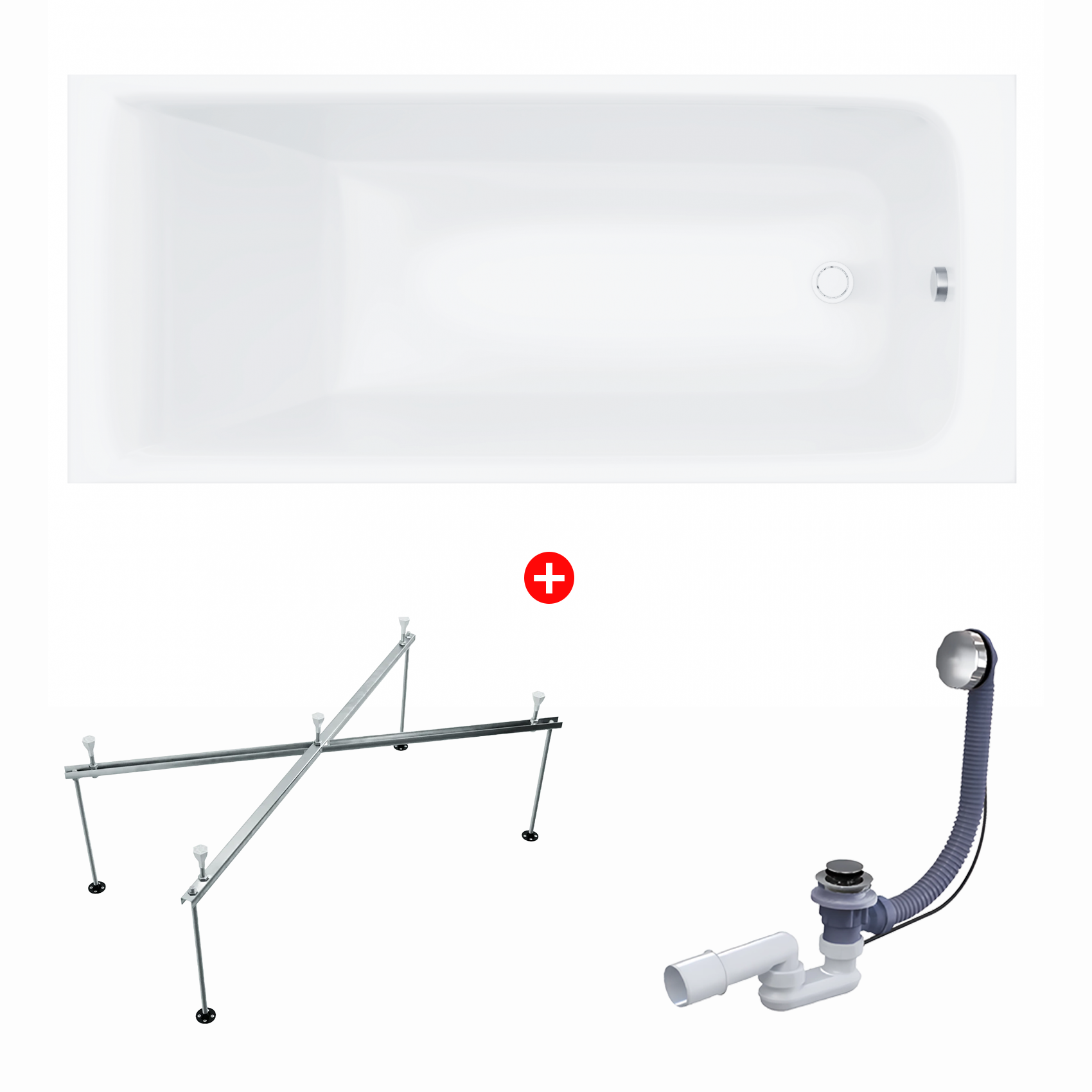 Изображение товара Акриловая ванна Enio Cento 160x70 с каркасом и сливом-переливом Изображение товара Акриловая ванна Enio Cento 160x70 с каркасом и сливом-переливом