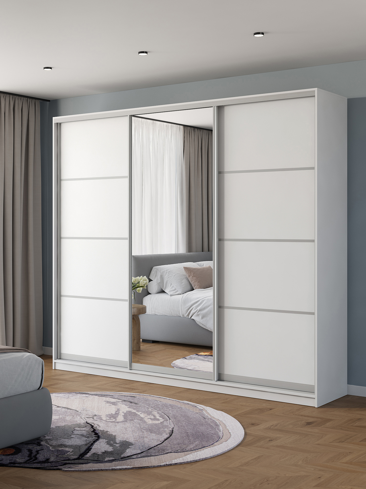 Изображение товара Шкаф-купе Клевер Атина с зеркалом 260x240x45 см белый минимализм