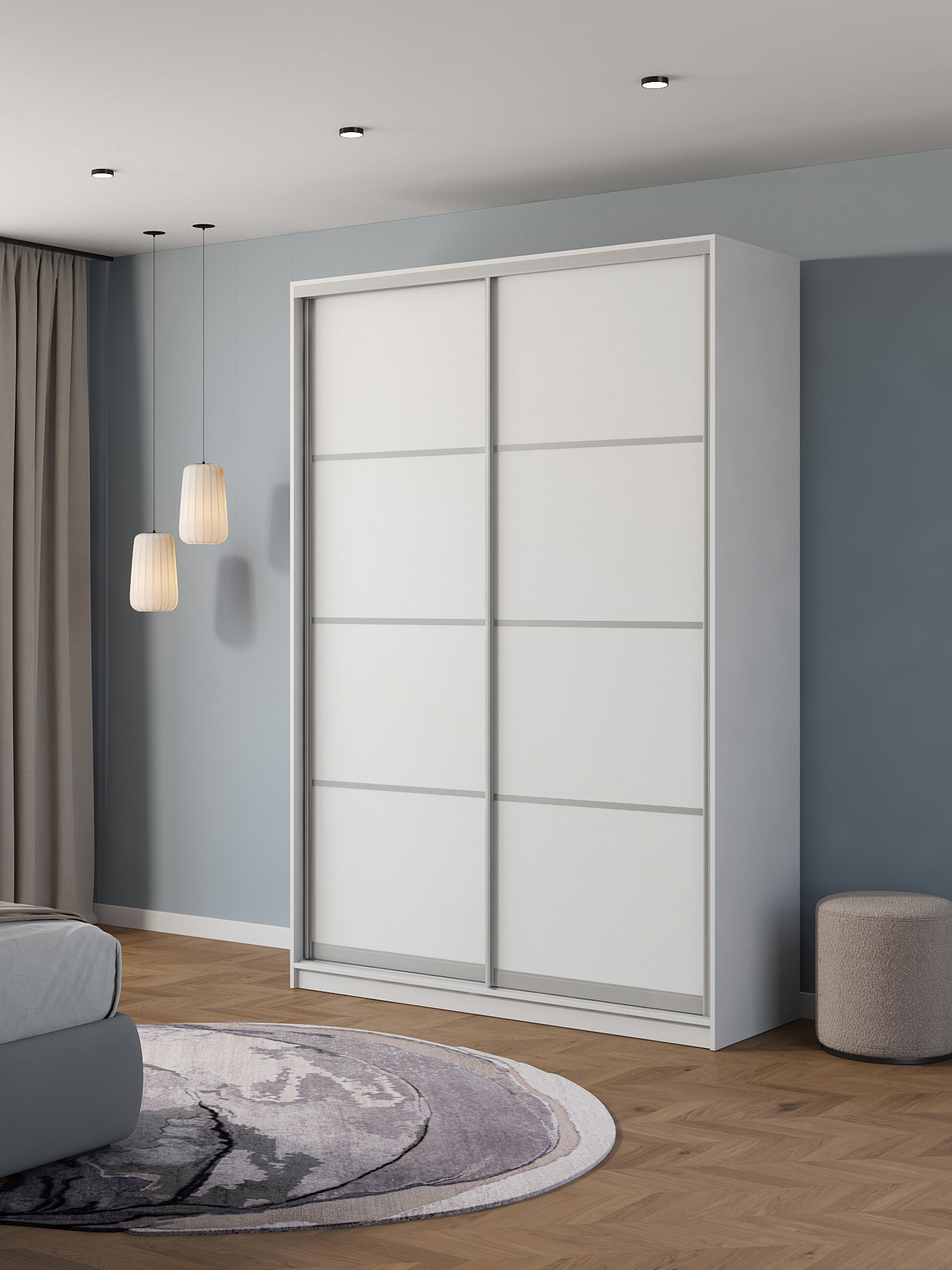 Изображение товара Шкаф-купе Клевер Атина 240x150x58 см с системой Hettich и ЛДСП белый Изображение товара Шкаф-купе Клевер Атина 240x150x58 см с системой Hettich и ЛДСП белый