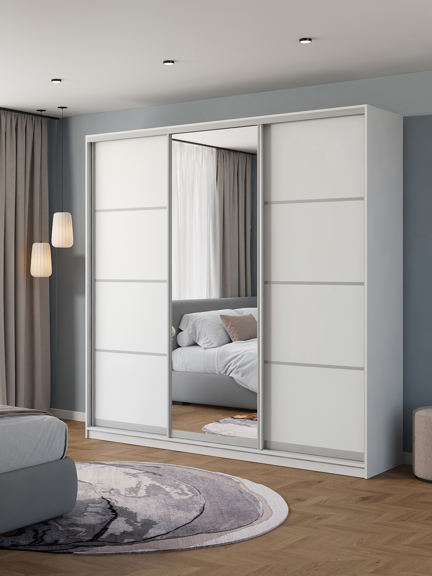 Изображение товара Шкаф-купе Клевер Атина с зеркалом 240x250x50 см белый ЛДСП, минимализм