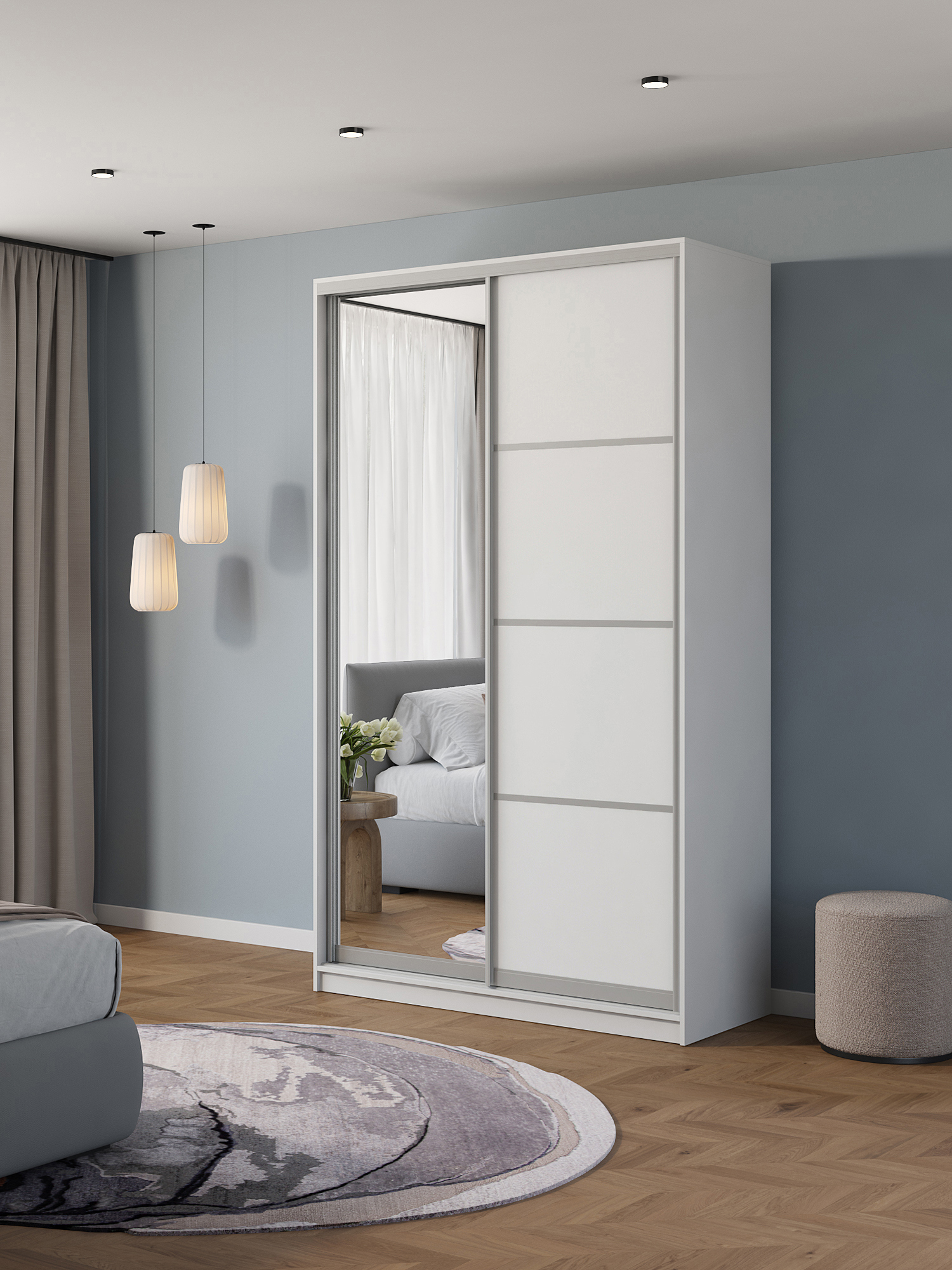 Изображение товара Шкаф-купе Клевер Атина с зеркалом 240x130x50 см белый минимализм Изображение товара Шкаф-купе Клевер Атина с зеркалом 240x130x50 см белый минимализм