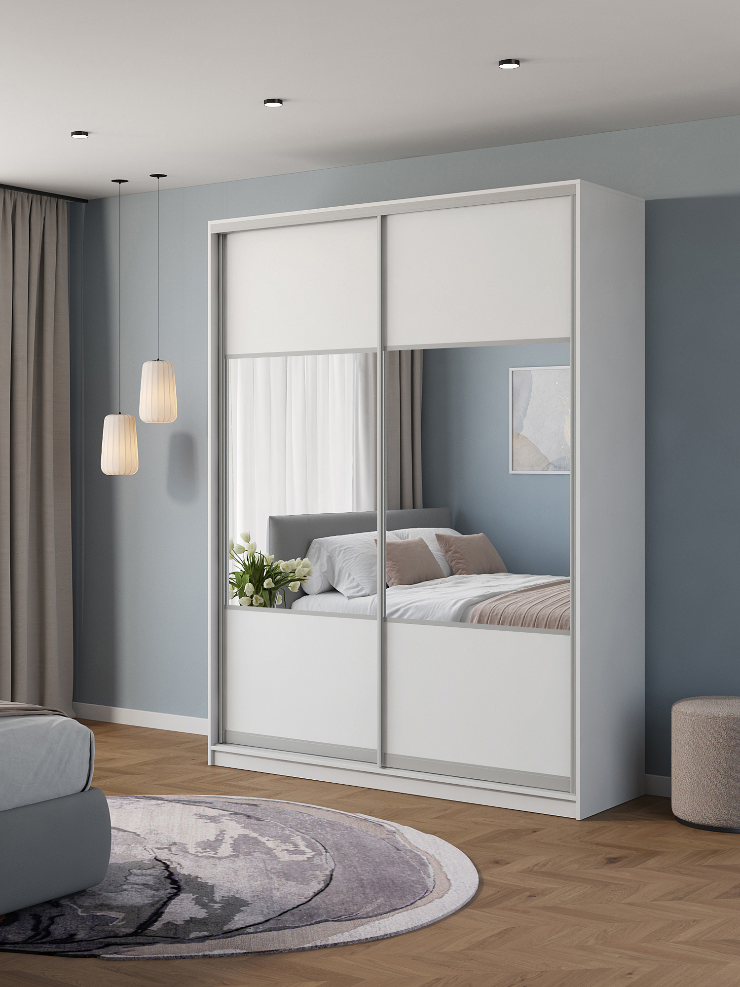 Изображение товара Шкаф-купе Клевер Атина комбинированный 240x170х45 см 6 полок ЛДСП цвет белый