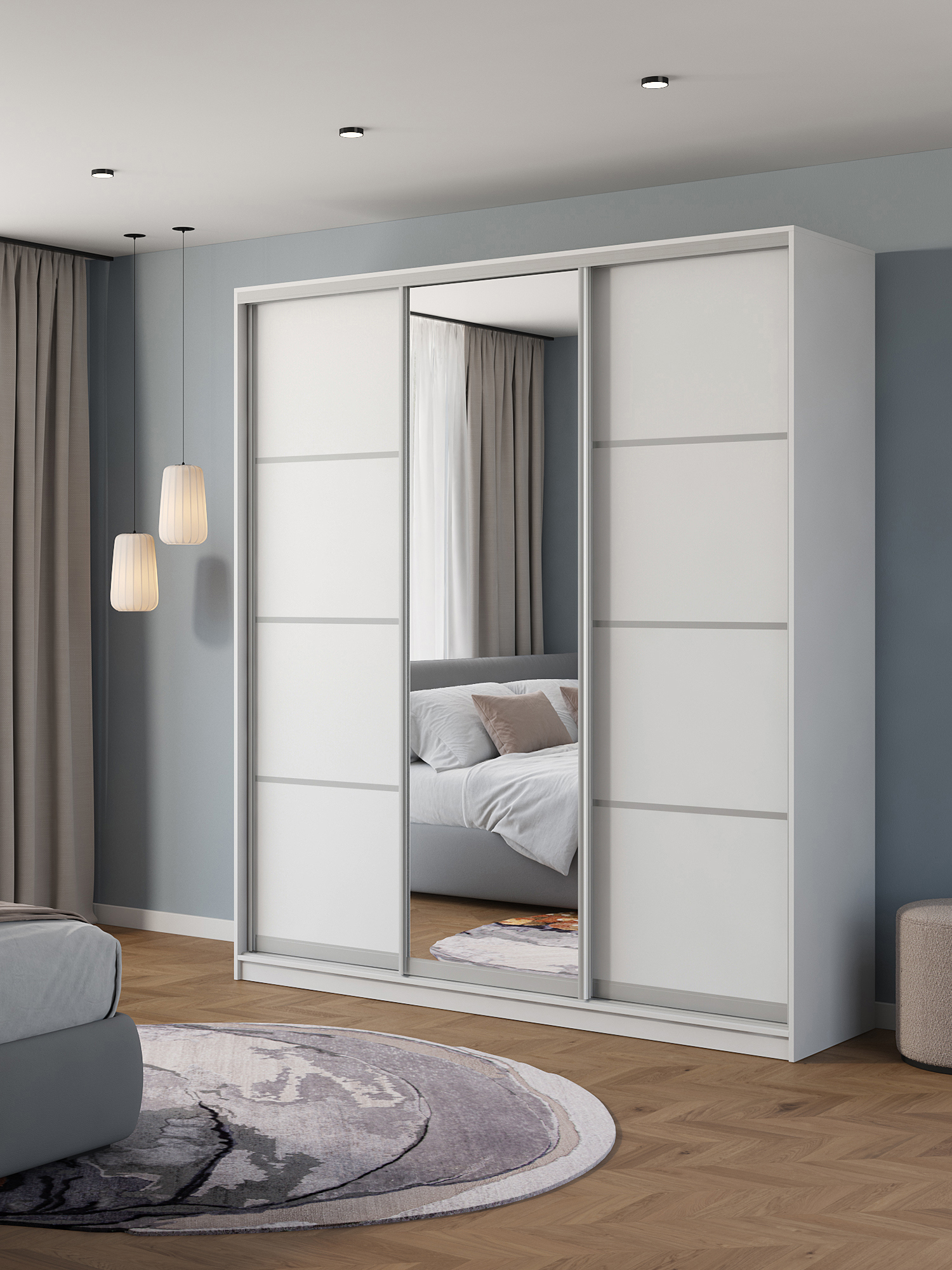 Изображение товара Шкаф-купе Клевер Атина с зеркалом 240x210х45 см белый минимализм