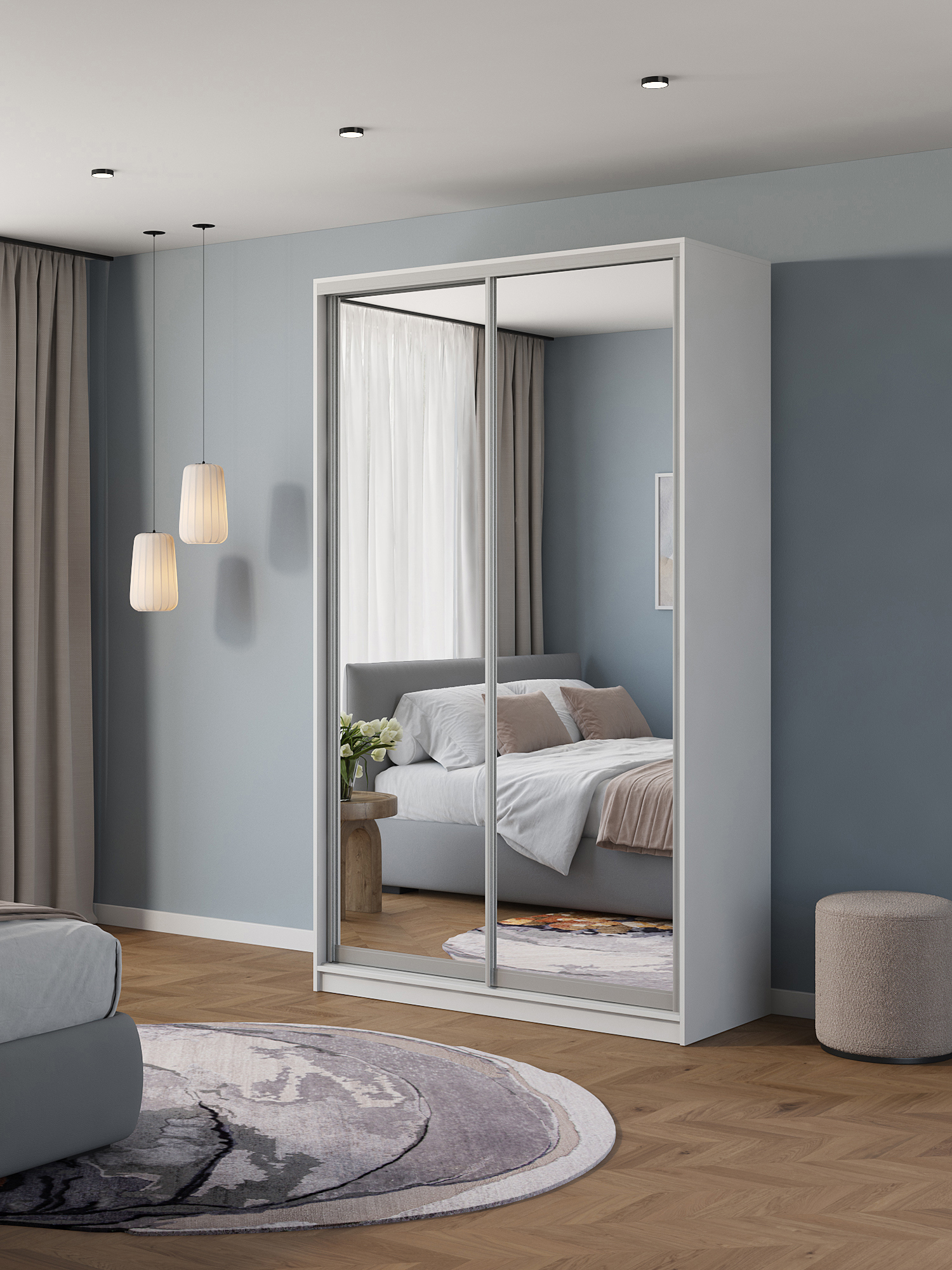 Изображение товара Шкаф-купе Клевер Атина зеркальный 240x130x50 см белый с системой Hettich