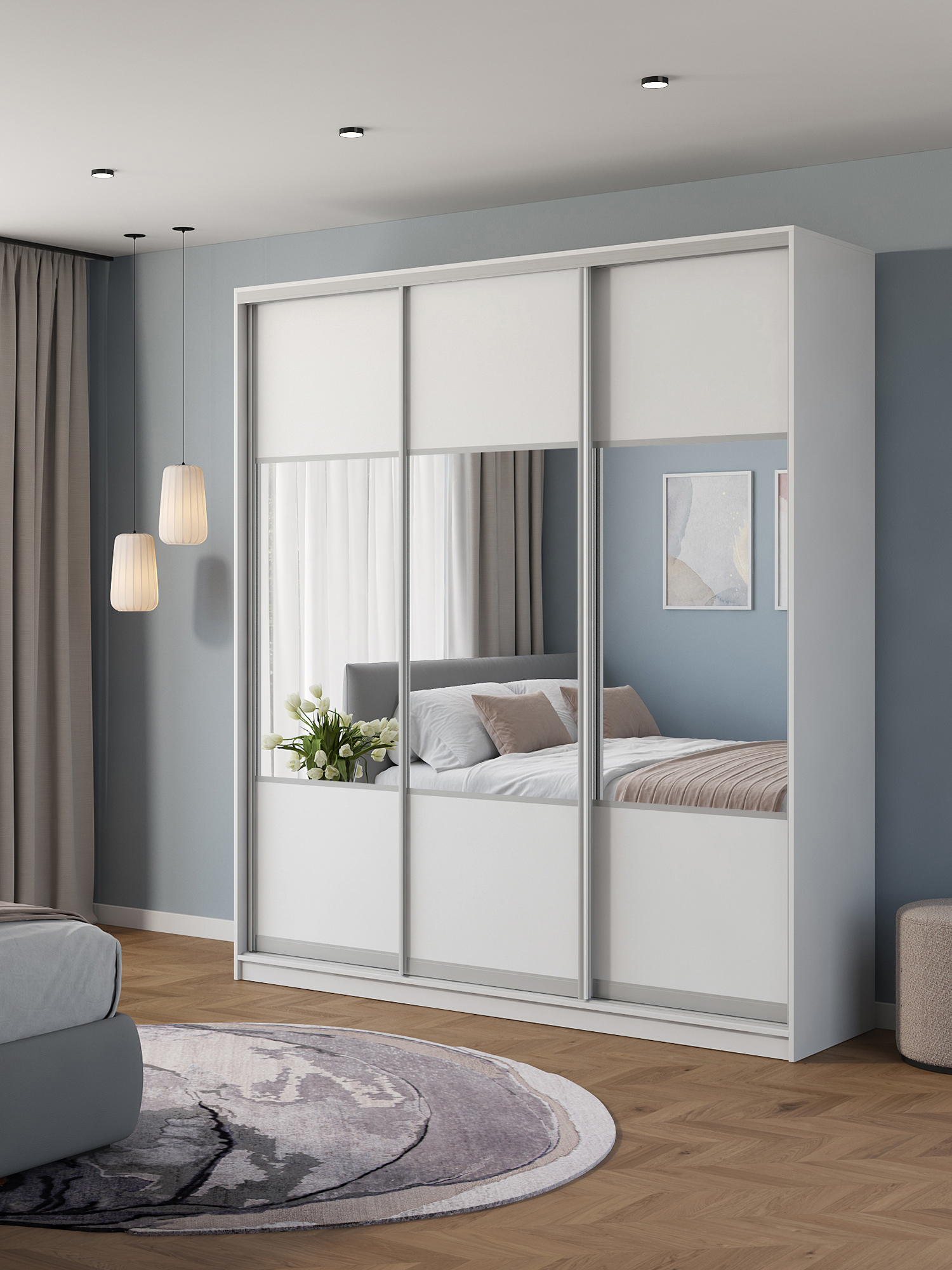 Изображение товара Шкаф-купе Клевер Атина комбинированный 240x200х45 см с зеркалом и системой креплений