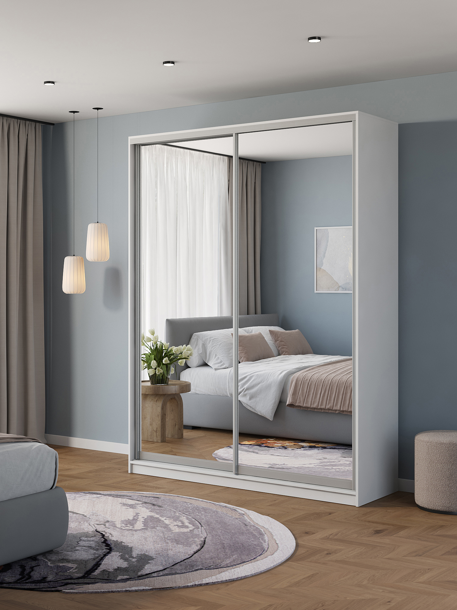 Изображение товара Шкаф-купе Клевер Атина зеркало 240x180x65 см белый