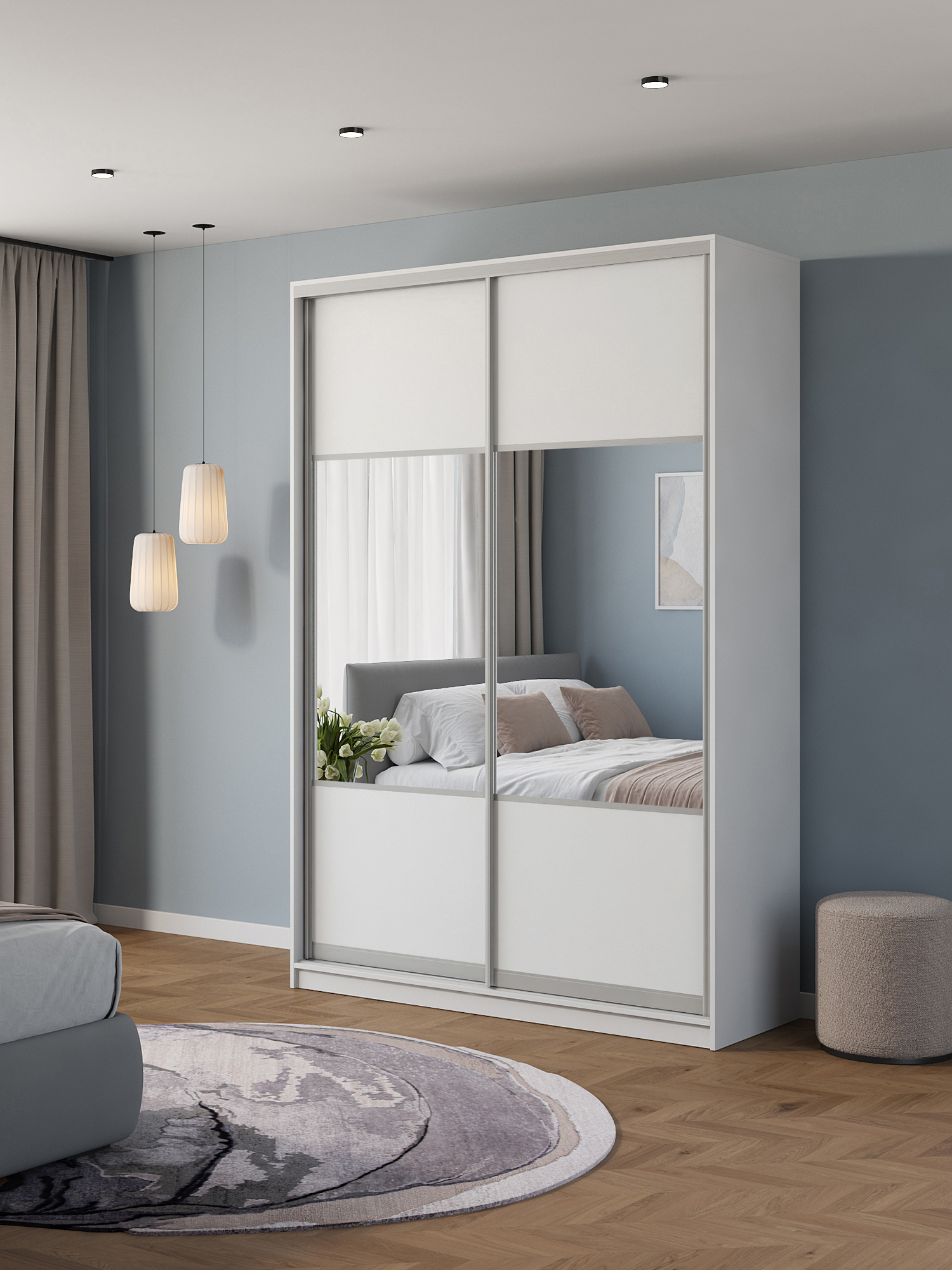 Изображение товара Шкаф-купе Клевер Атина комбинированный 240x150x65 см 6 полок ЛДСП цвет белый