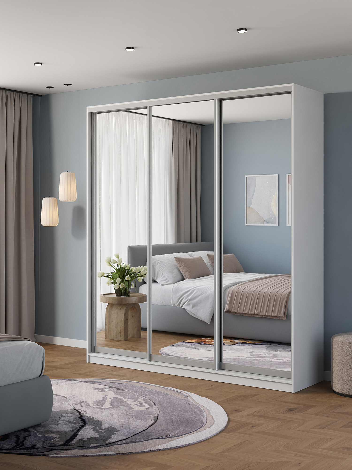 Изображение товара Шкаф-купе Клевер Атина зеркальный 240x220x65 см 9 полок ЛДСП цвет белый