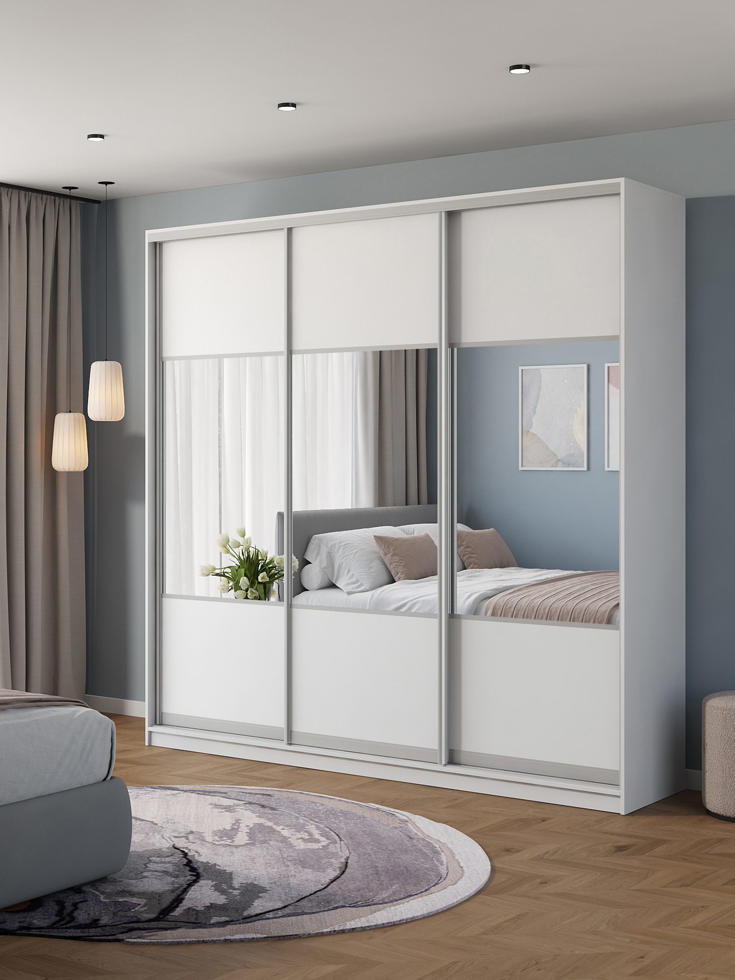 Изображение товара Шкаф-купе Клевер Атина 240x250х58 см 3 двери зеркала светлый дизайн