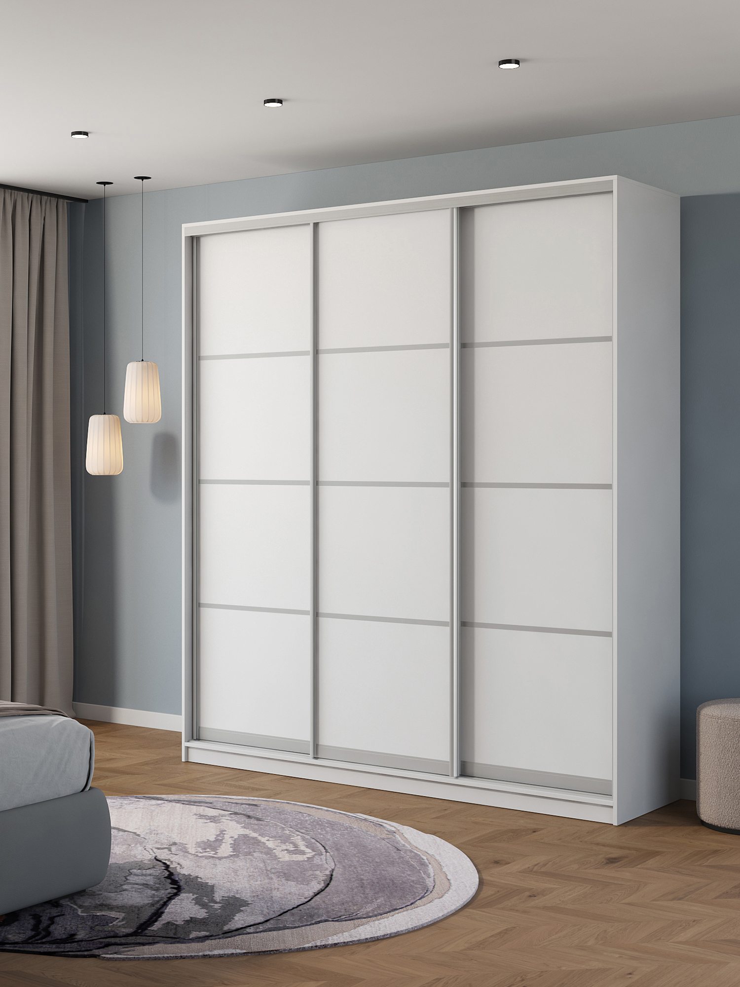 Изображение товара Шкаф-купе Клевер с 9 полками, белый, 240x230x65 см