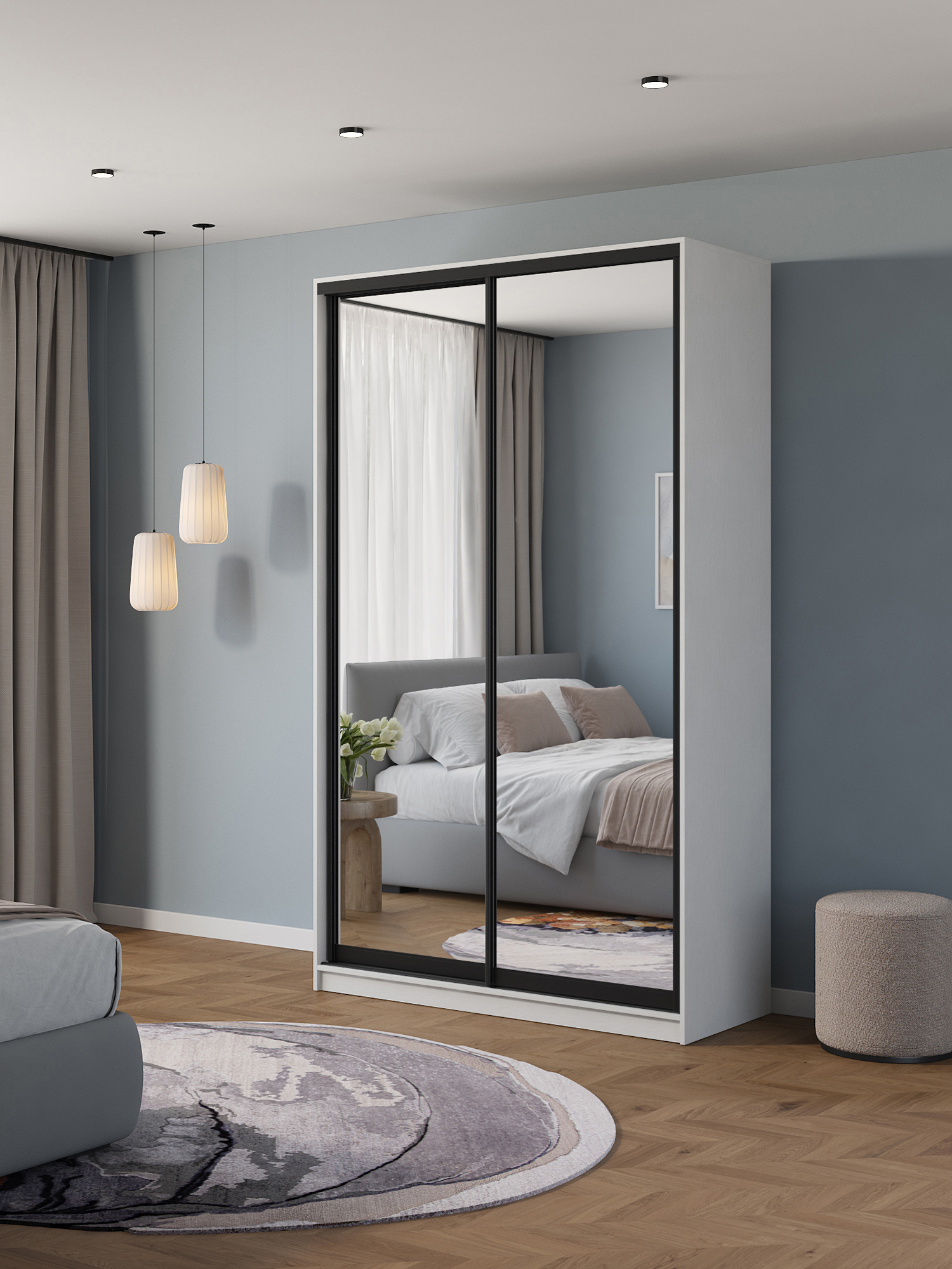 Изображение товара Шкаф-купе Клевер Атина 2 двери 120x240 см белый/лофт с зеркалом