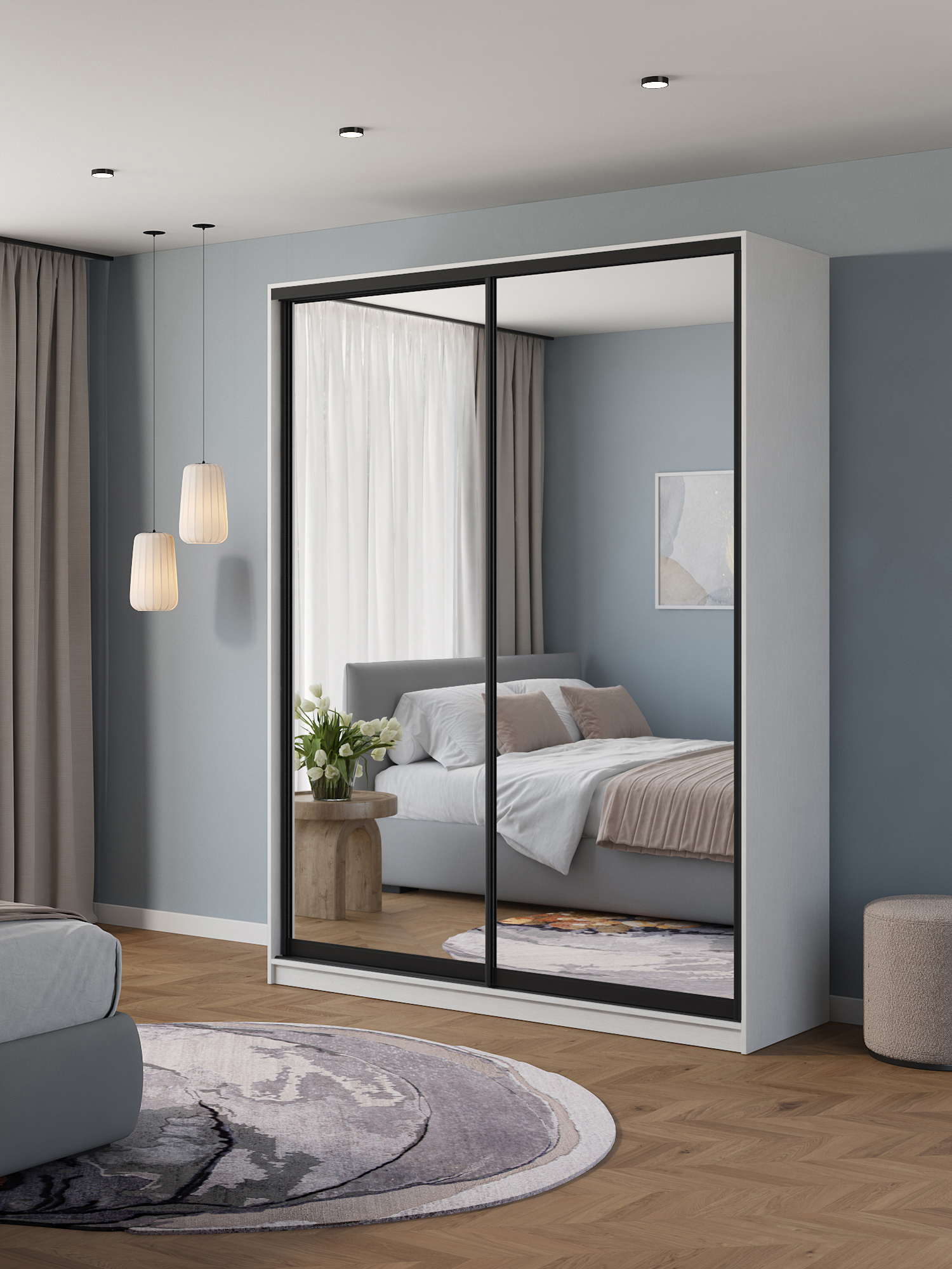 Изображение товара Шкаф-купе Клевер Атина 2 дверцы 240x190х58 см белый/лофт с зеркалом