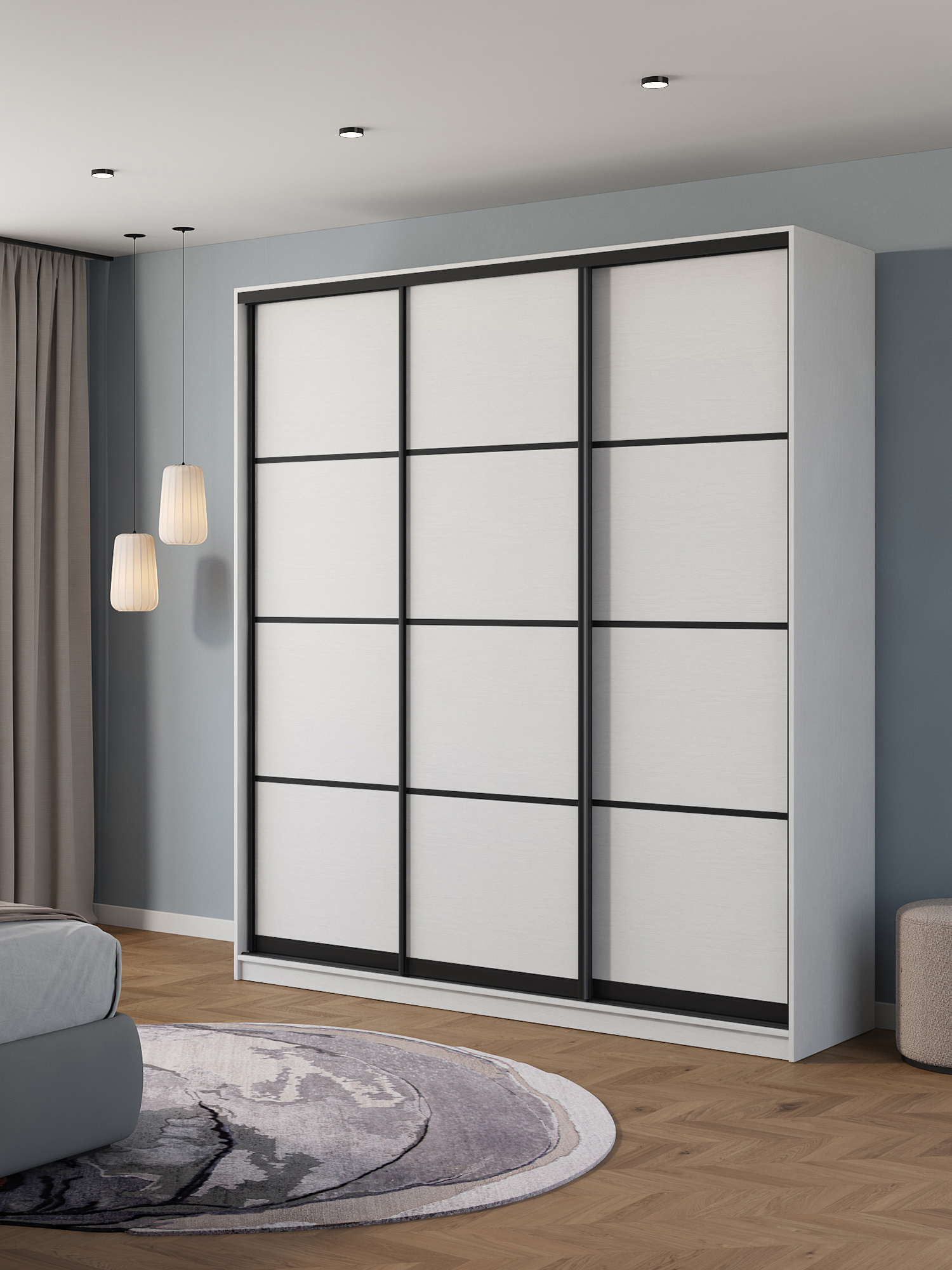 Изображение товара Шкаф-купе Клевер Атина с 3 дверями 240x220х45 см 9 полок ЛДСП цвет белый/лофт