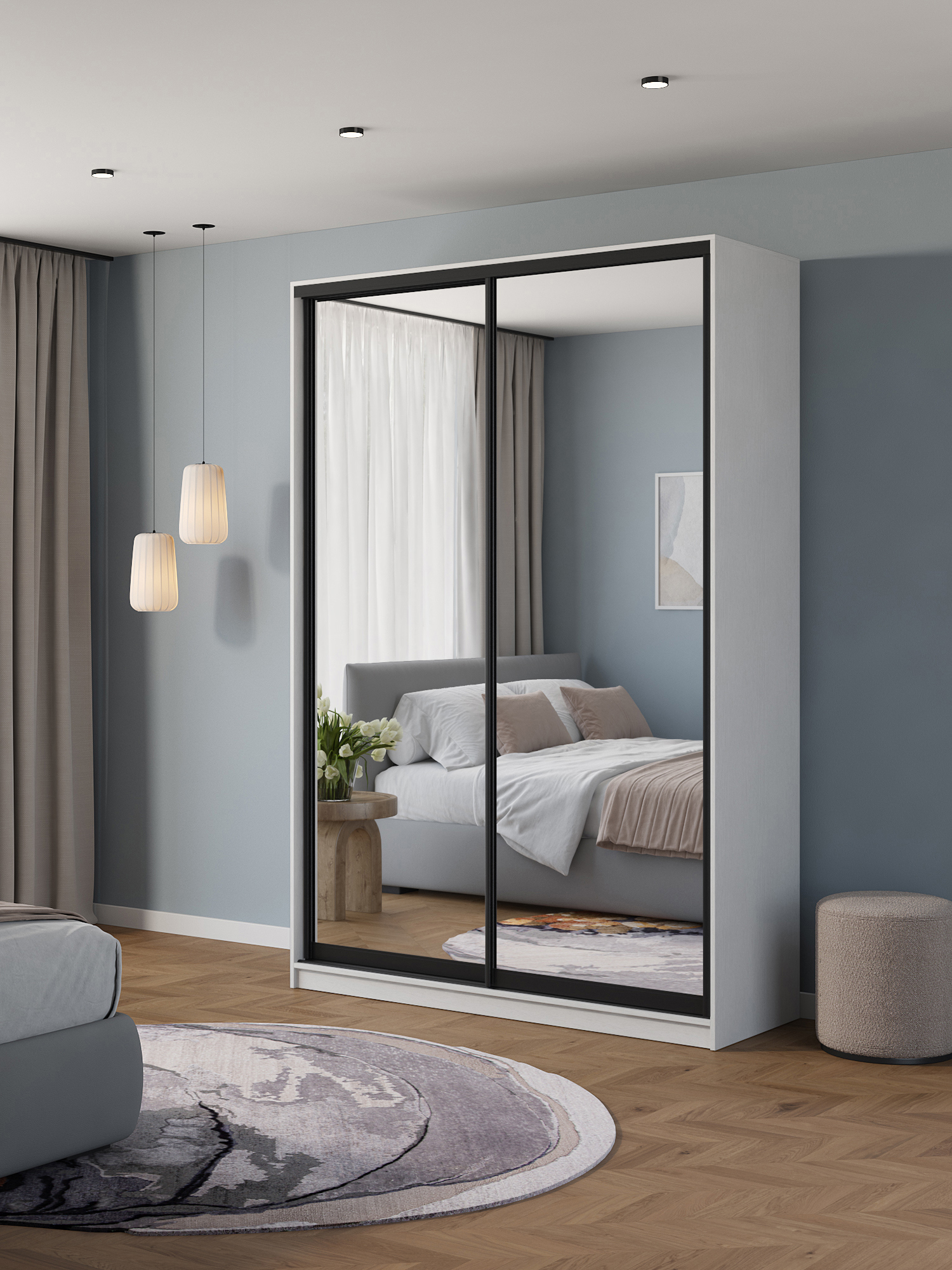 Изображение товара Шкаф-купе Клевер Атина с 2 дверьми 140х240х45 см белый/лофт зеркало