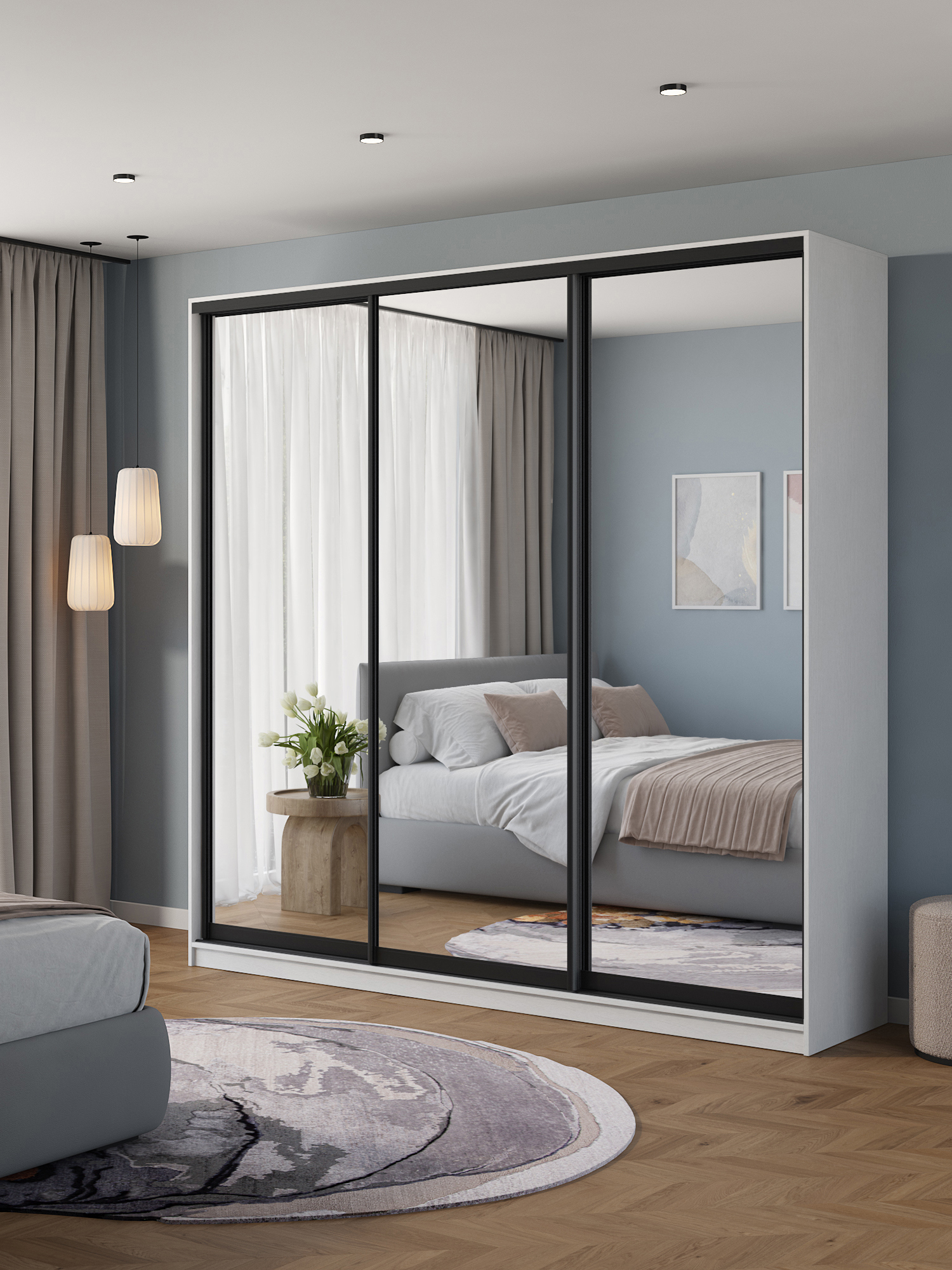 Изображение товара Шкаф-купе Клевер Атина 3 двери зеркала минимализм 240x240x58 см