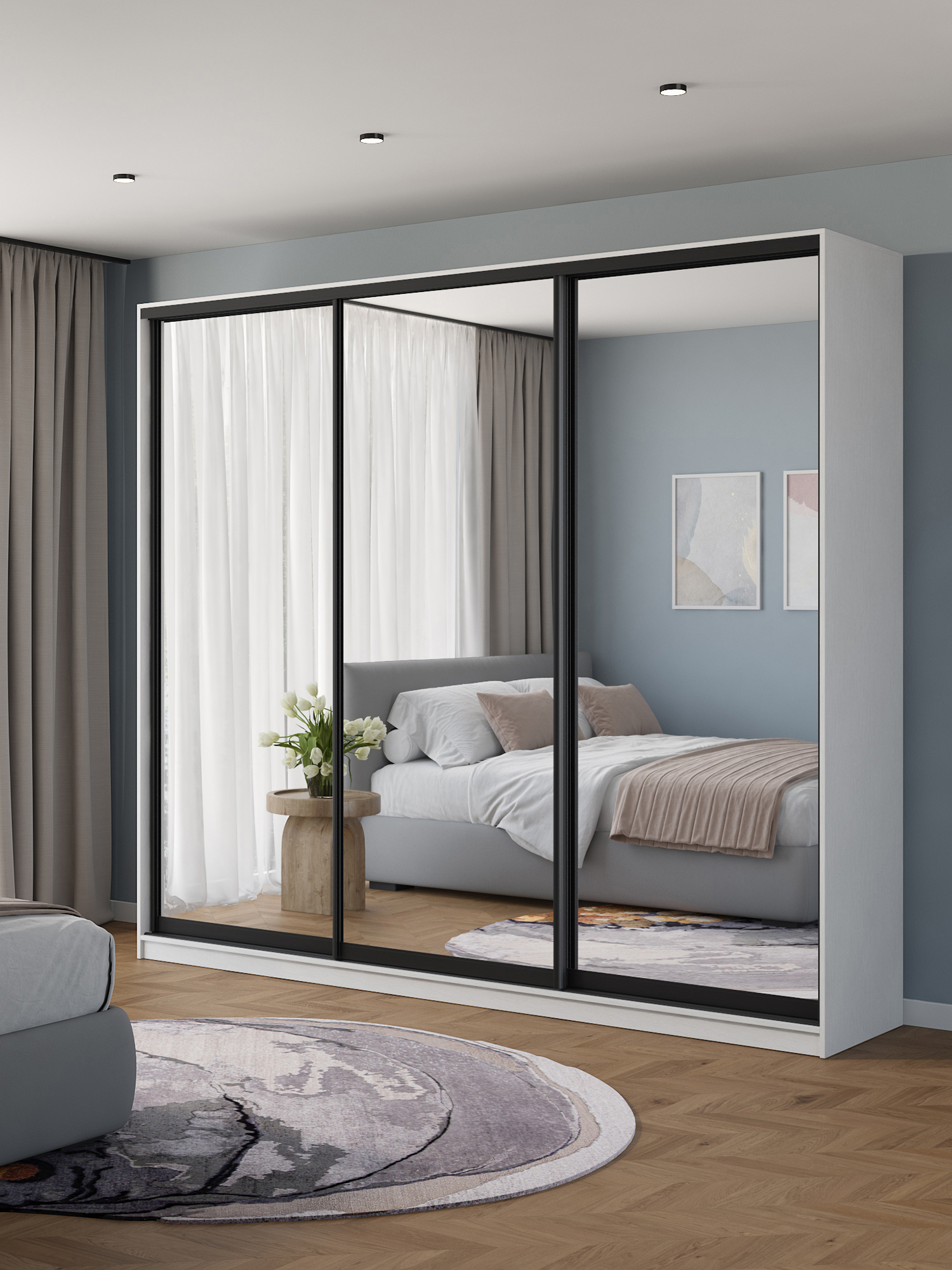 Изображение товара Шкаф-купе Клевер Атина с 3 дверями и зеркалом 270x45x240 см стиль минимализм Россия