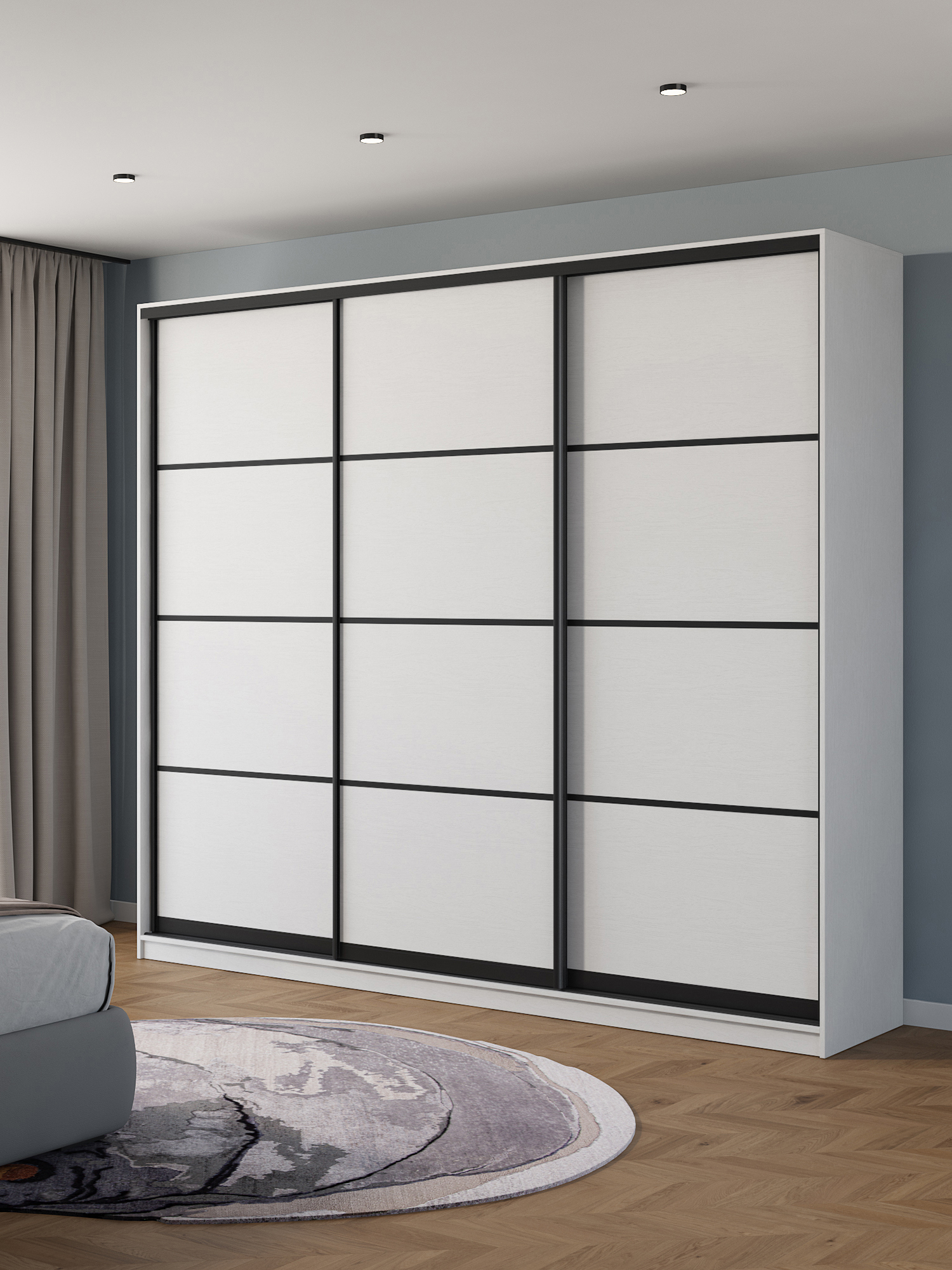 Изображение товара Шкаф-купе Клевер Атина с 3 дверями 240x260x65 см 9 полок ЛДСП цвет белый/лофт